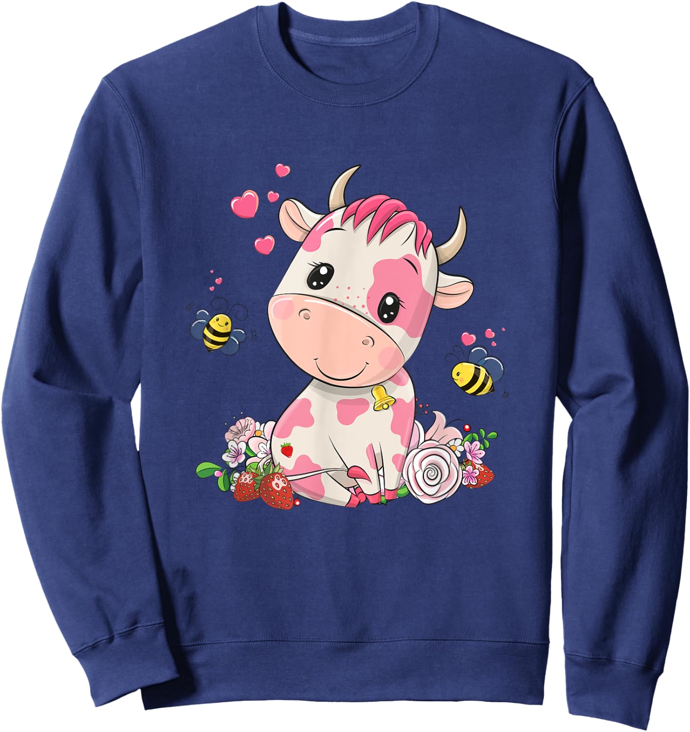 Strawberry Cow, Cute Cow, Pink Cow Pet Variant Sweatshirt - Sweatshirt | Navy
