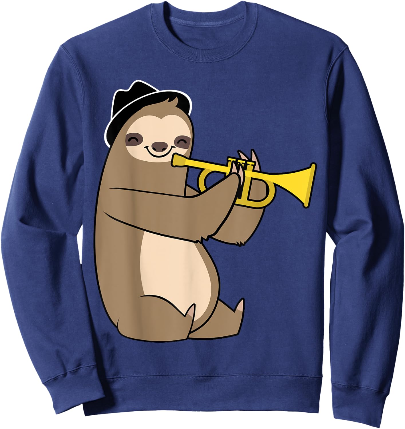 Jazz Sloth Trumpet Funny Musician Cute Animal Playing Sweatshirt - Sweatshirt | Navy