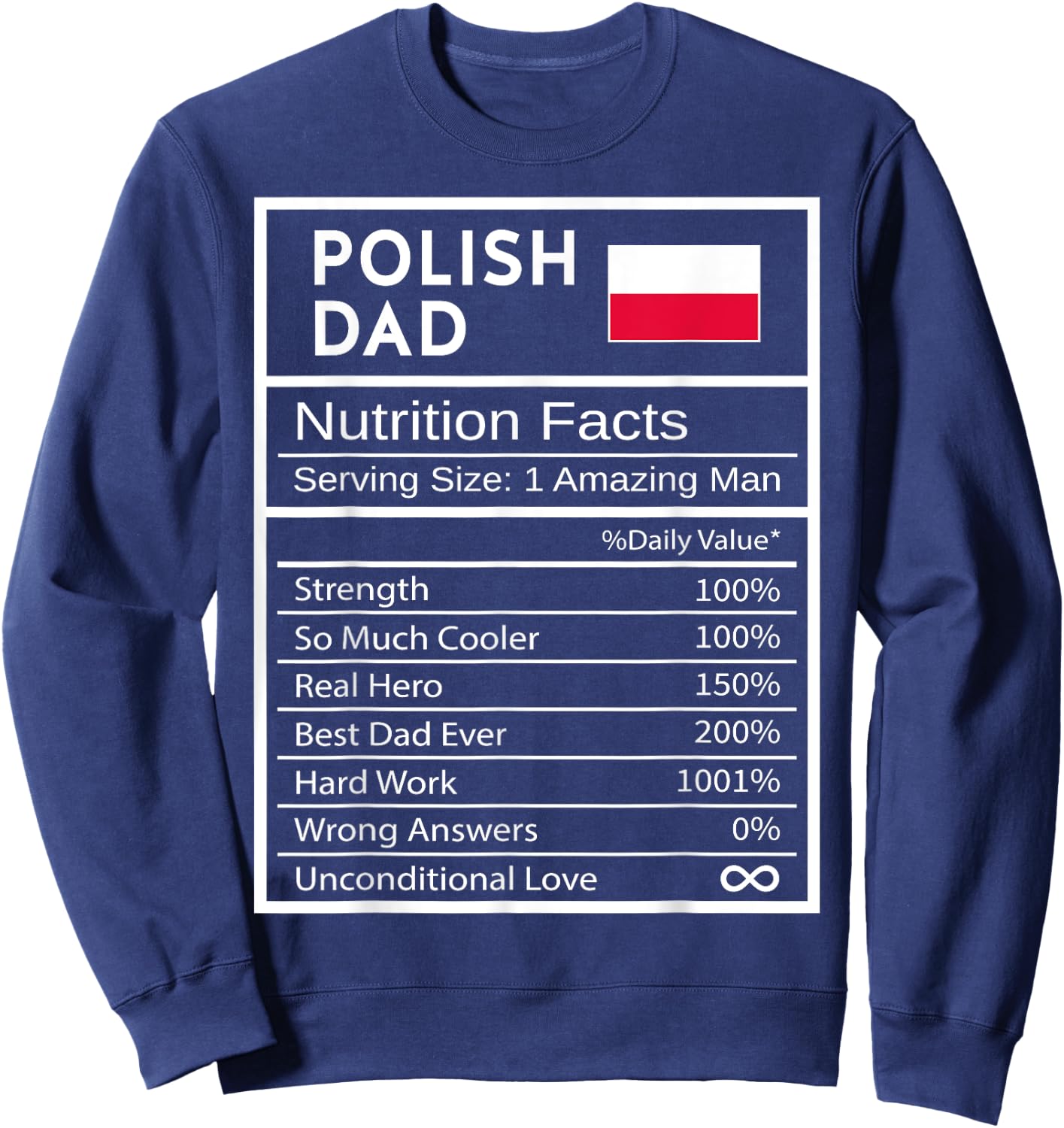 Polish Dad Nutrition Facts National Pride Gift Dad Sweatshirt - Sweatshirt | Navy