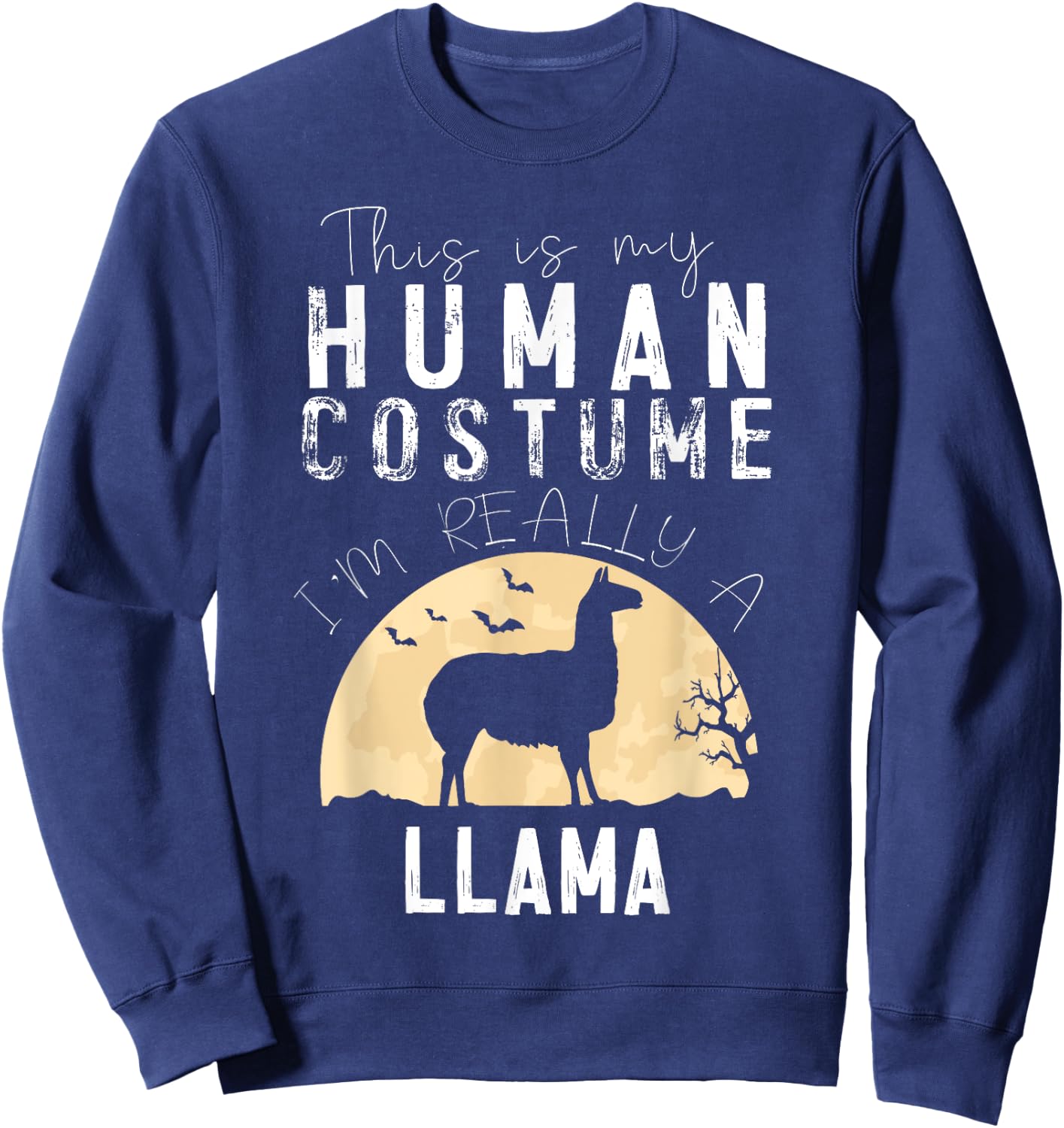 Halloween Human Costume Llama Alpaca Creepy Horror Sweatshirt - Sweatshirt | Navy