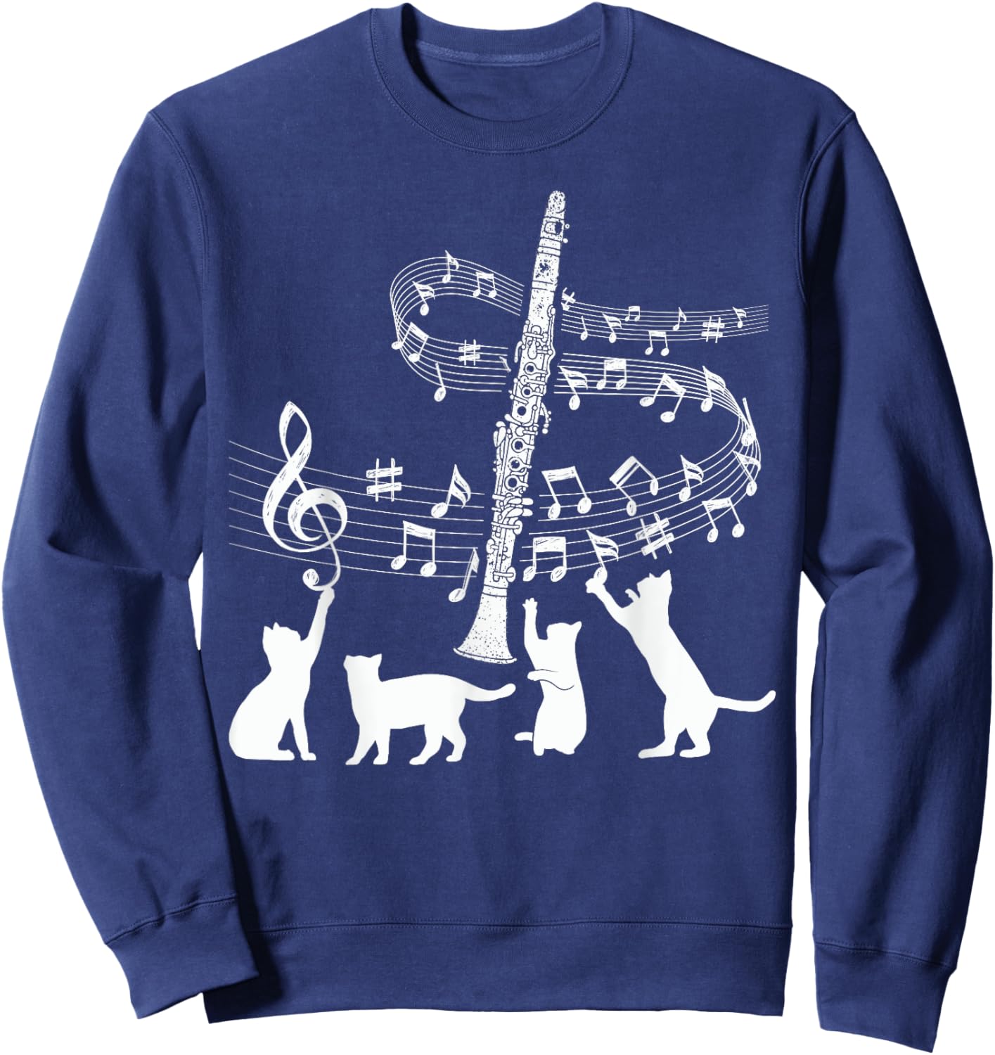 Clarinetist Cats Lover Clarinet Player Expert Musician Music Sweatshirt - Sweatshirt | Navy