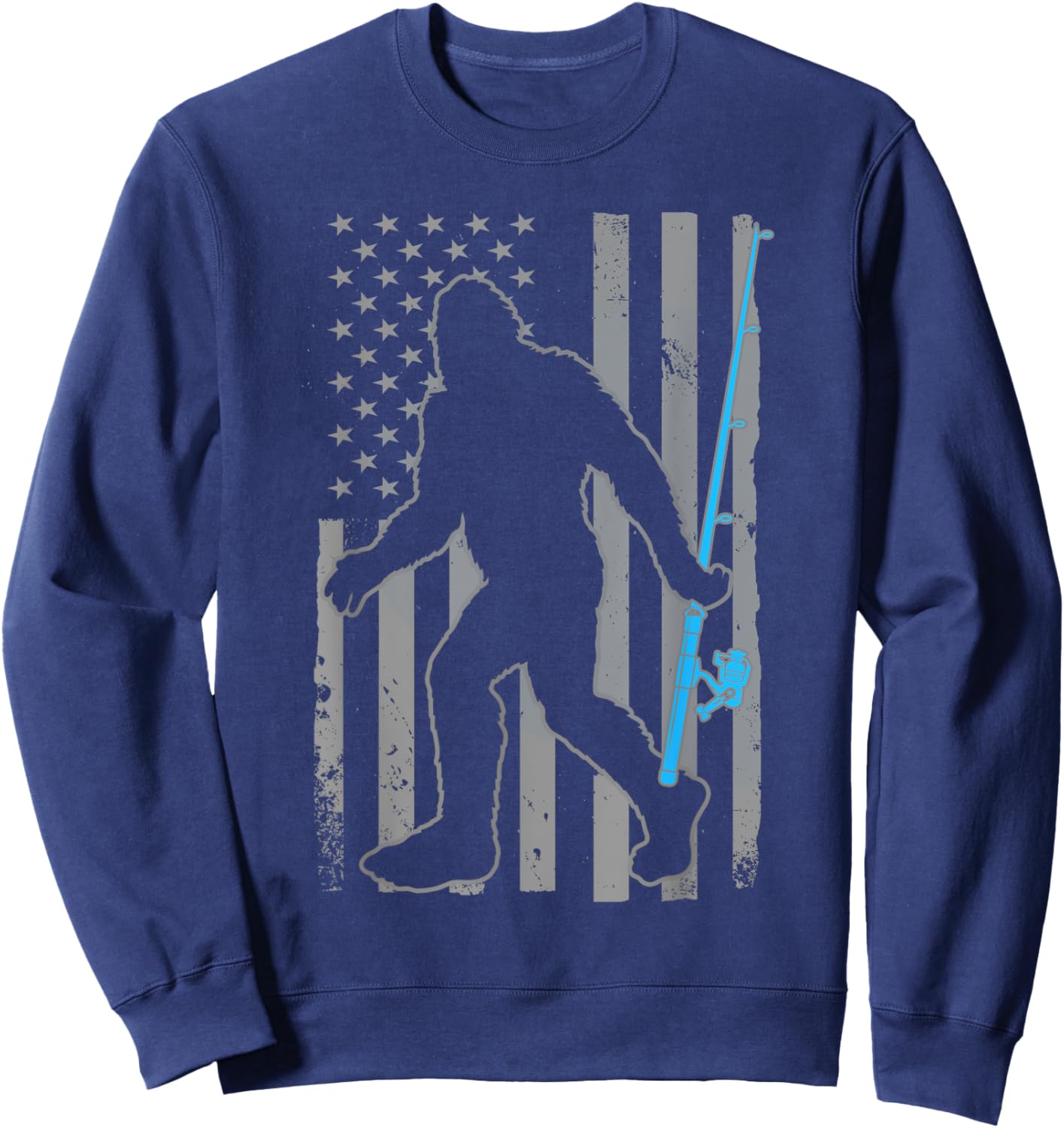 American Flag Fish Fisher Fisherman Funny Bass Fishing USA Sweatshirt - Sweatshirt | Navy