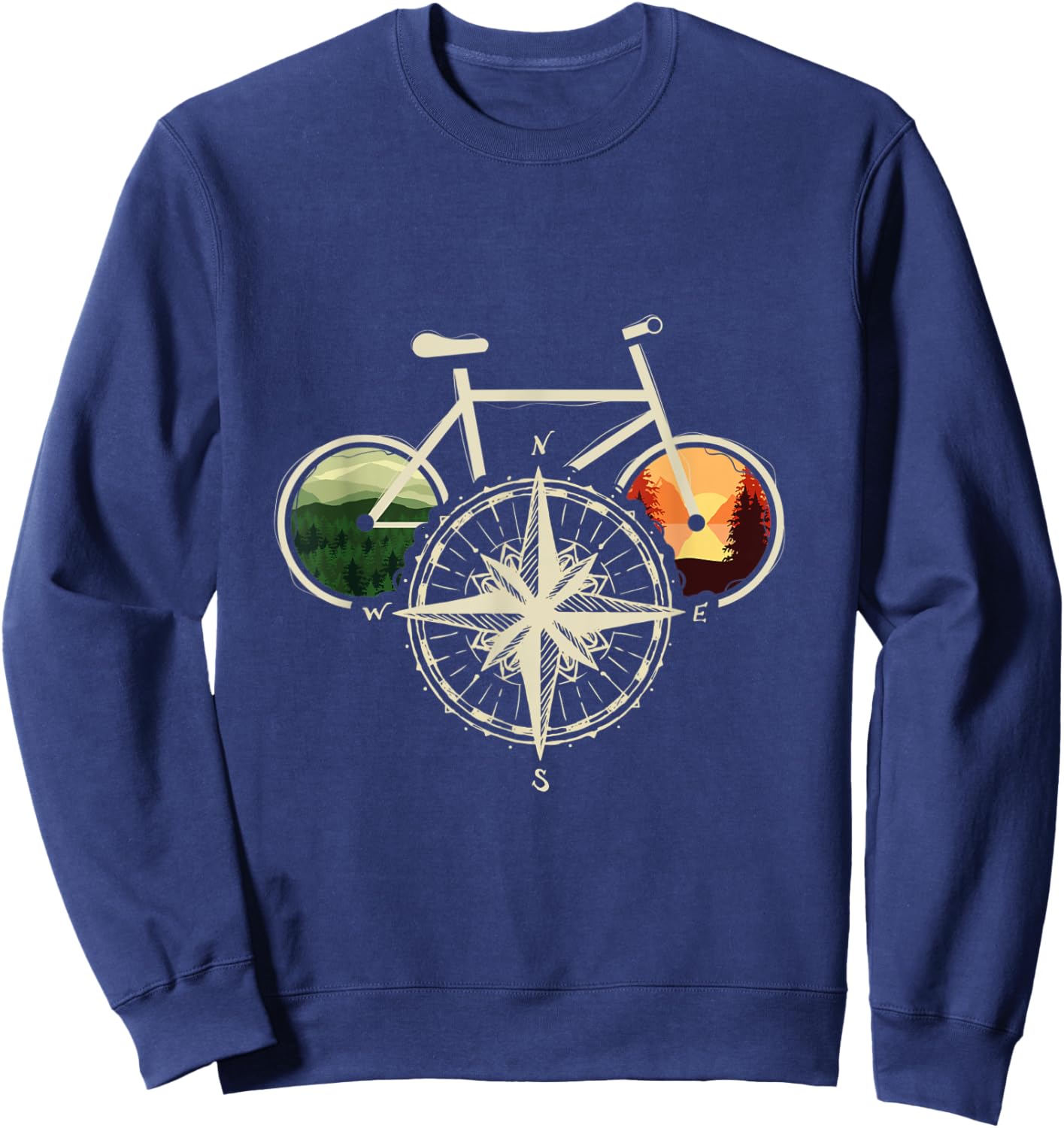 Retro Bicycle With Compass & Mountains I Bicycle Cycologist Sweatshirt - Sweatshirt | Navy
