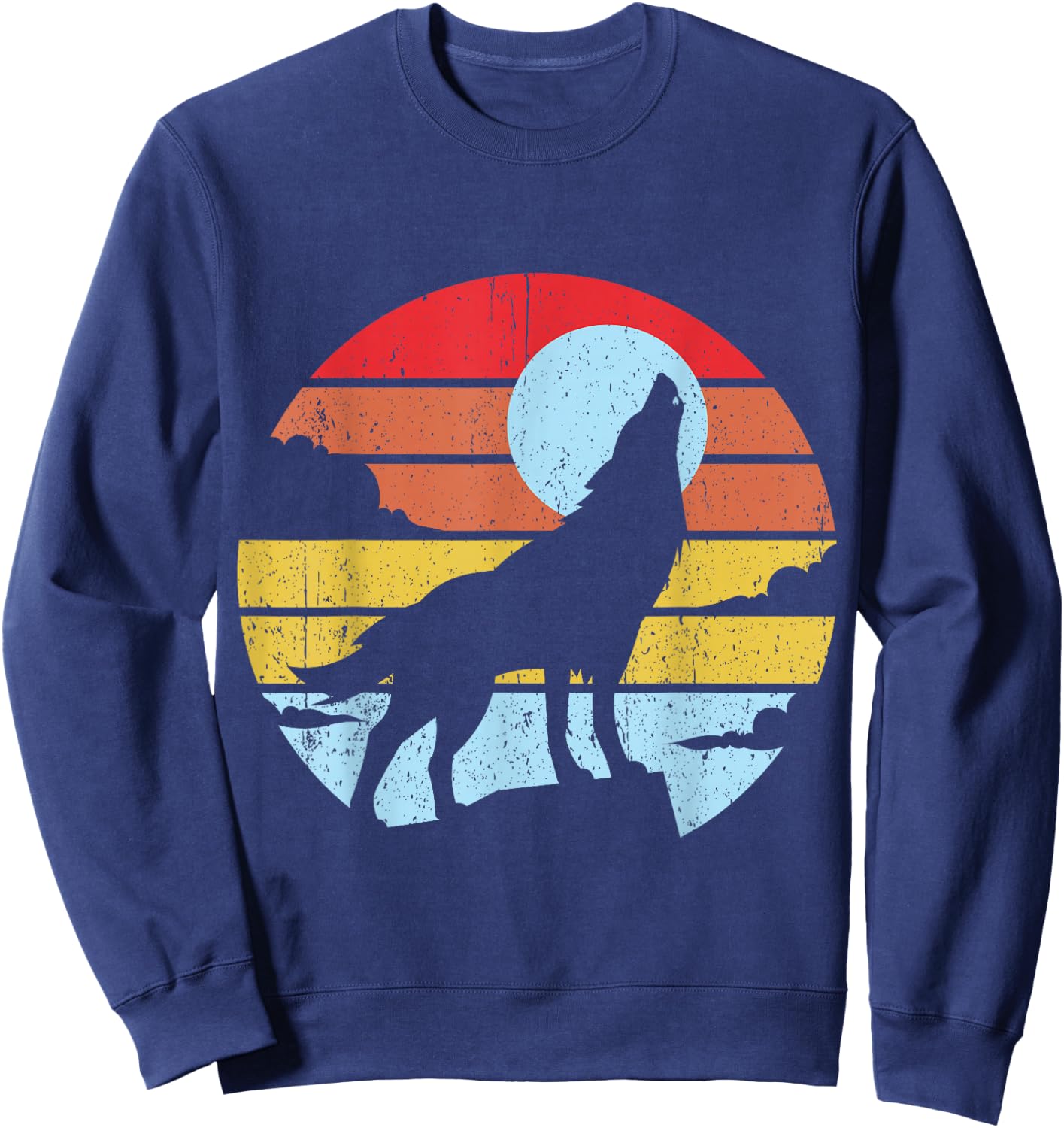 Colorful Wolf Design Wolves Moon Sweatshirt - Sweatshirt | Navy