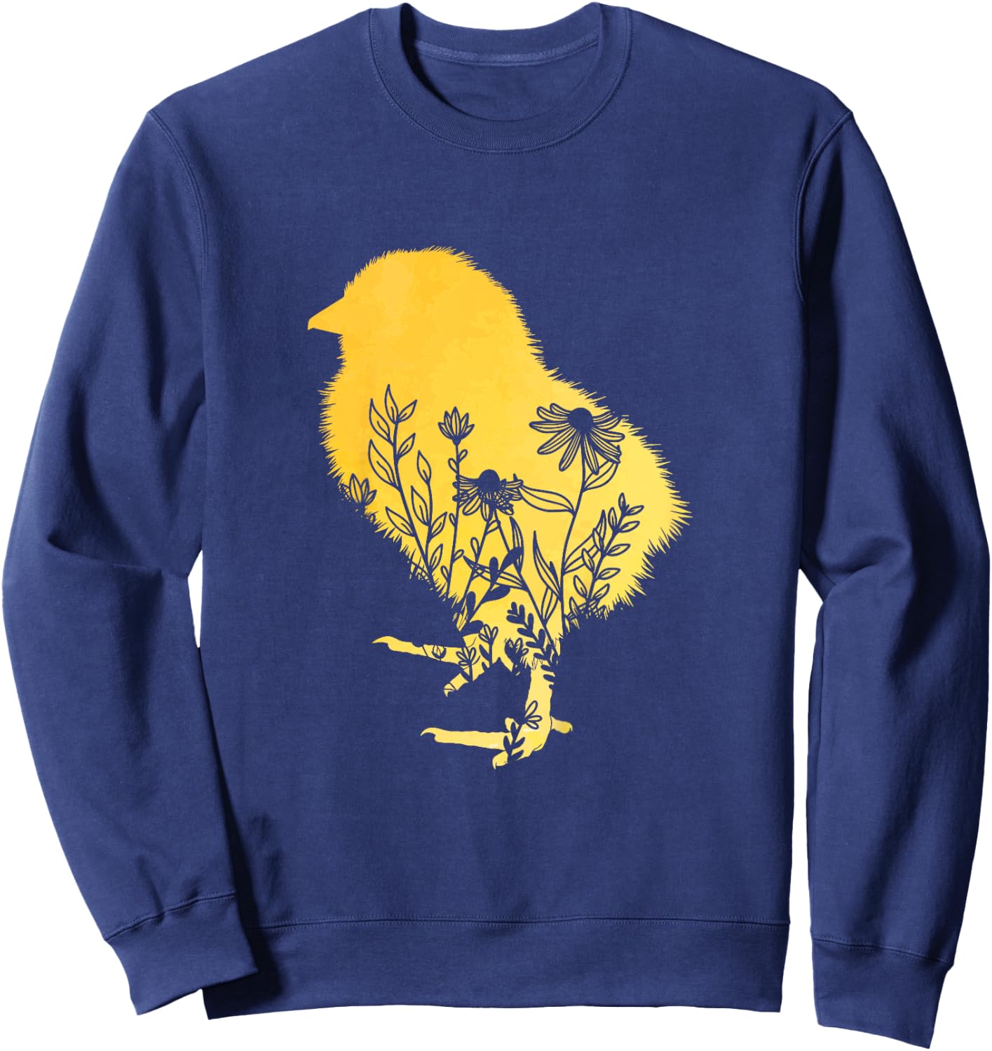 Kids Girls Chick Floral Toddler Easter Baby Chicken Cute Flower Sweatshirt - Sweatshirt | Navy