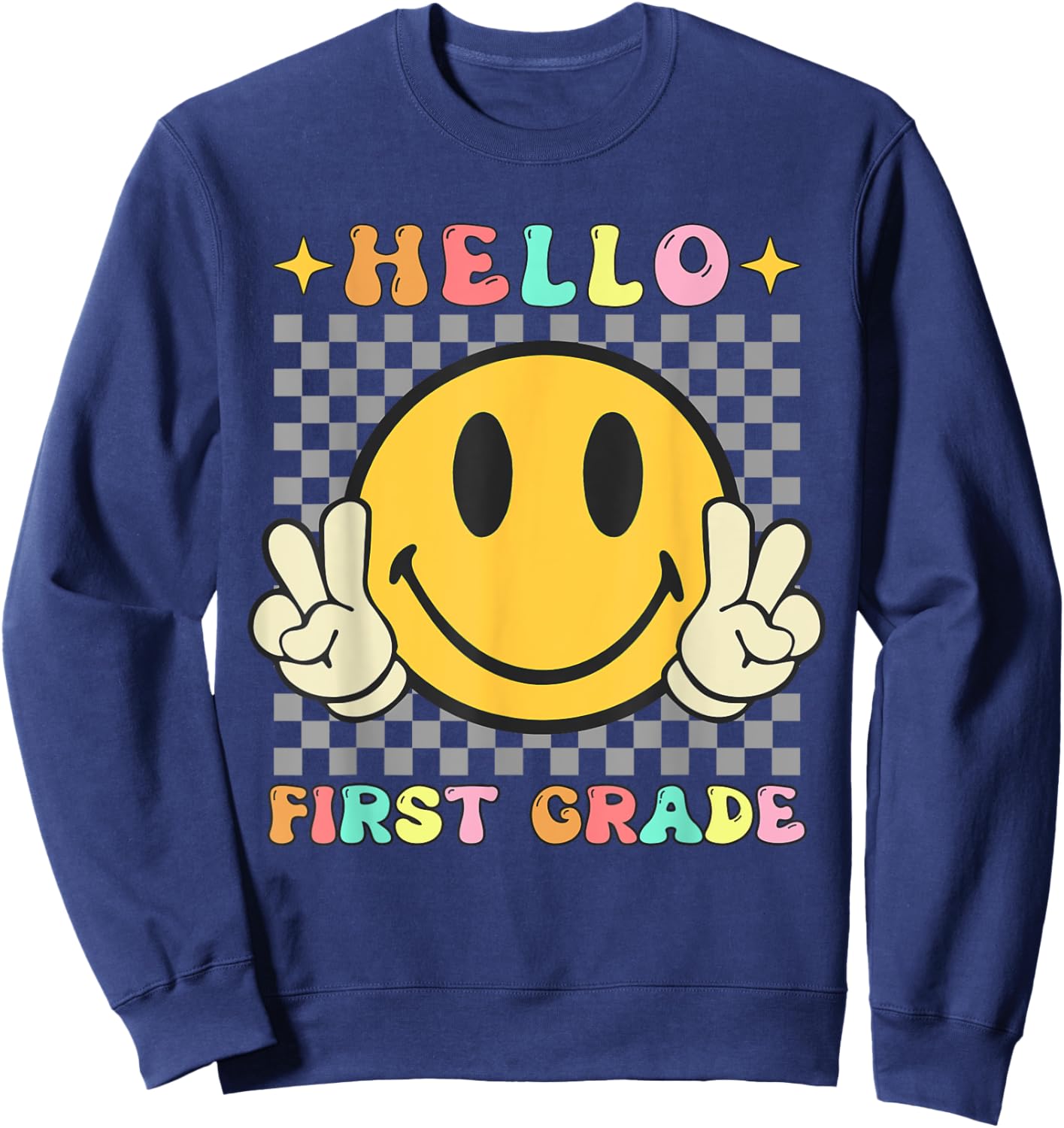 Retro Groovy 1st Grade Back to School Hello First Grade Sweatshirt - Sweatshirt | Navy