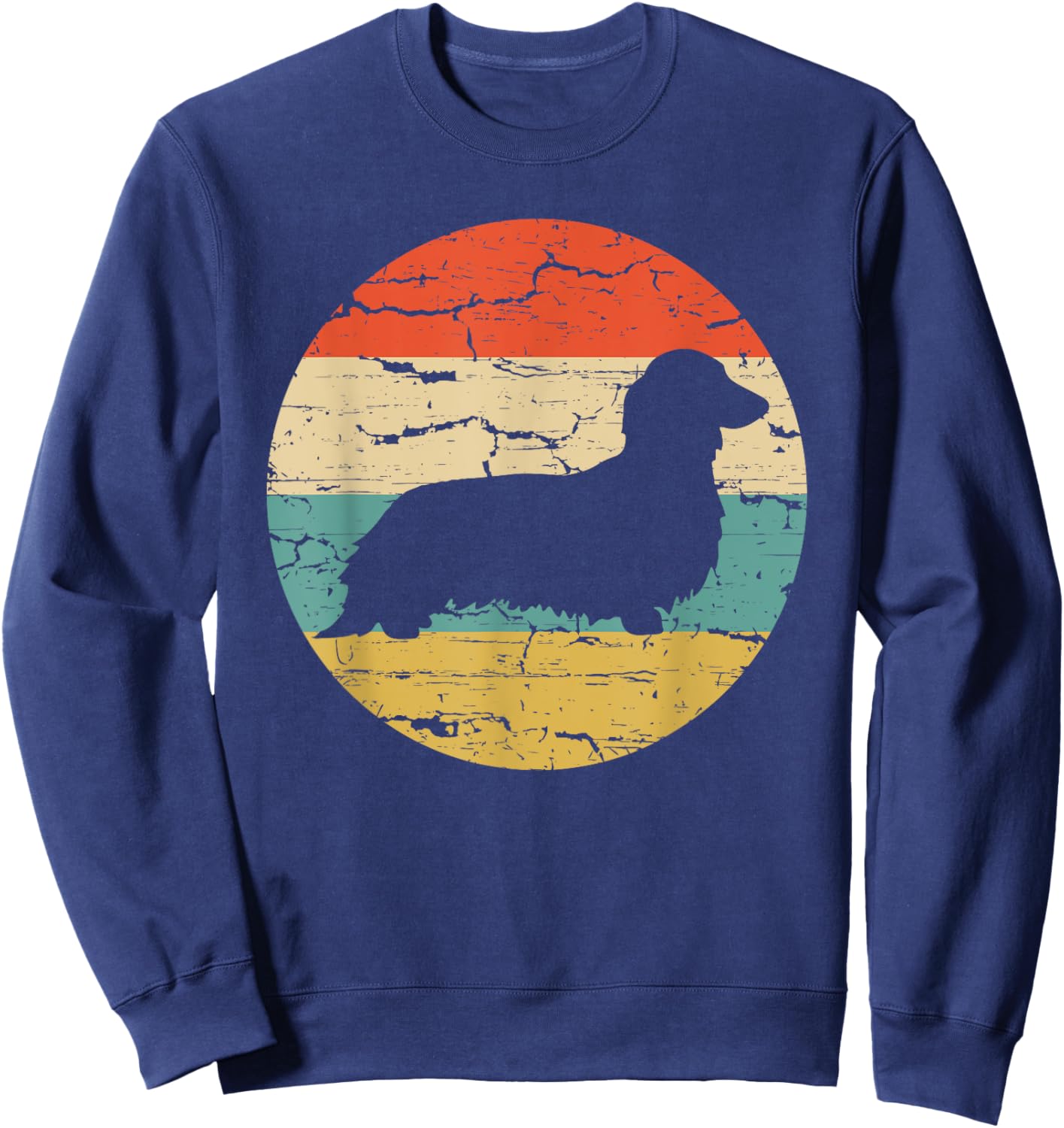 Dachshund Long Haired Dog Vintage Mom Dad Retro Men Women Girls Kids Sweatshirt - Sweatshirt | Navy