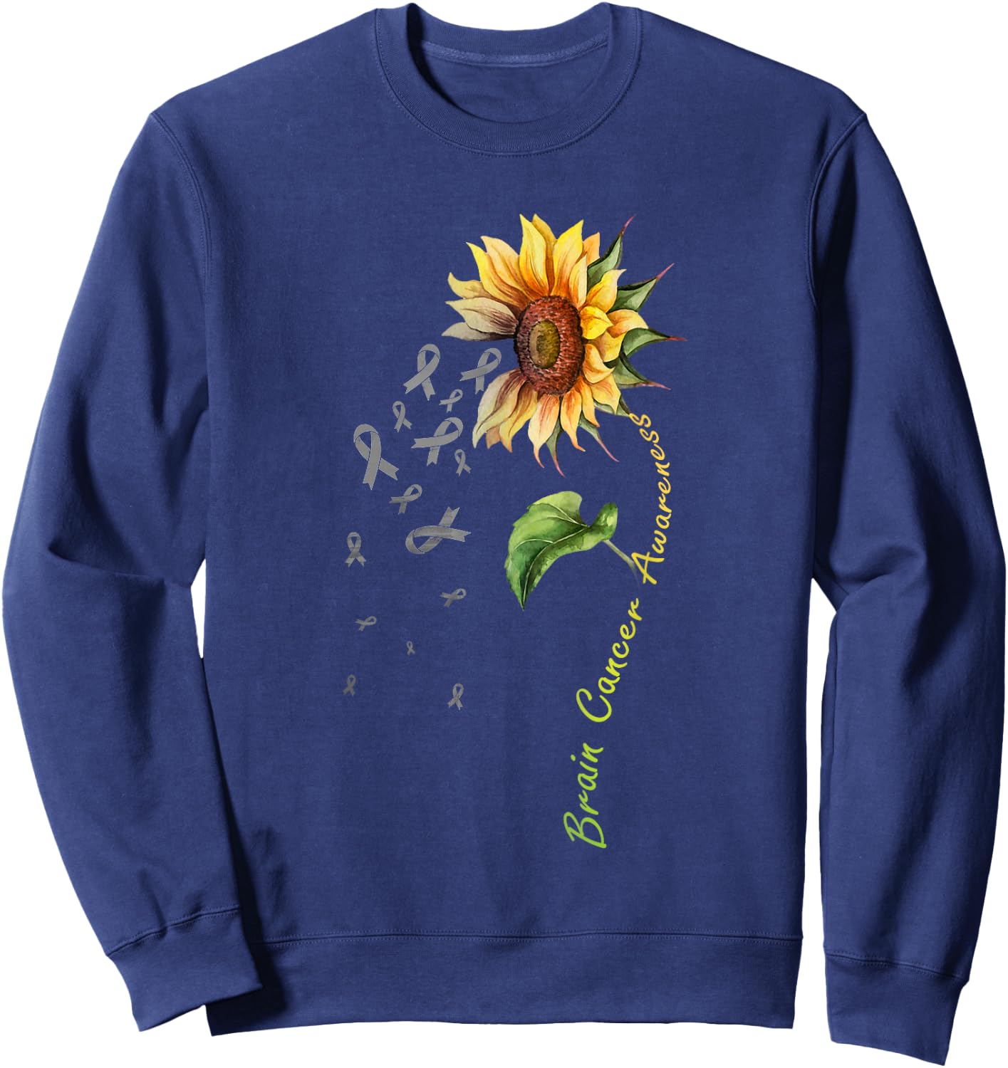 Brain Cancer Awareness Sunflower Shirt Sweatshirt - Sweatshirt | Navy