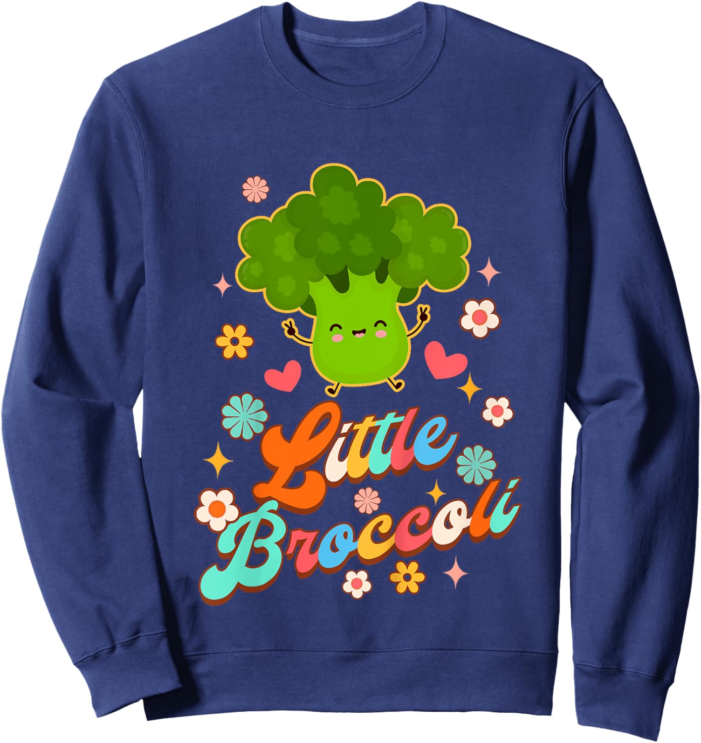 Kids Cute Broccoli Baby Shower Vegetable Vegan Little Broccoli Sweatshirt - Sweatshirt | Navy