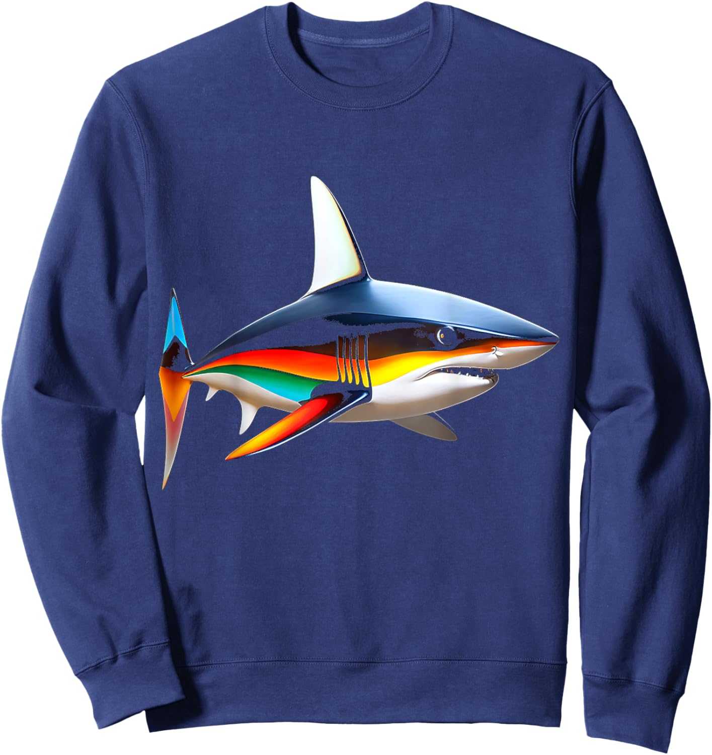 Shark Colorful Art Animal Love Illustration Graphic Shark Sweatshirt - Sweatshirt | Navy