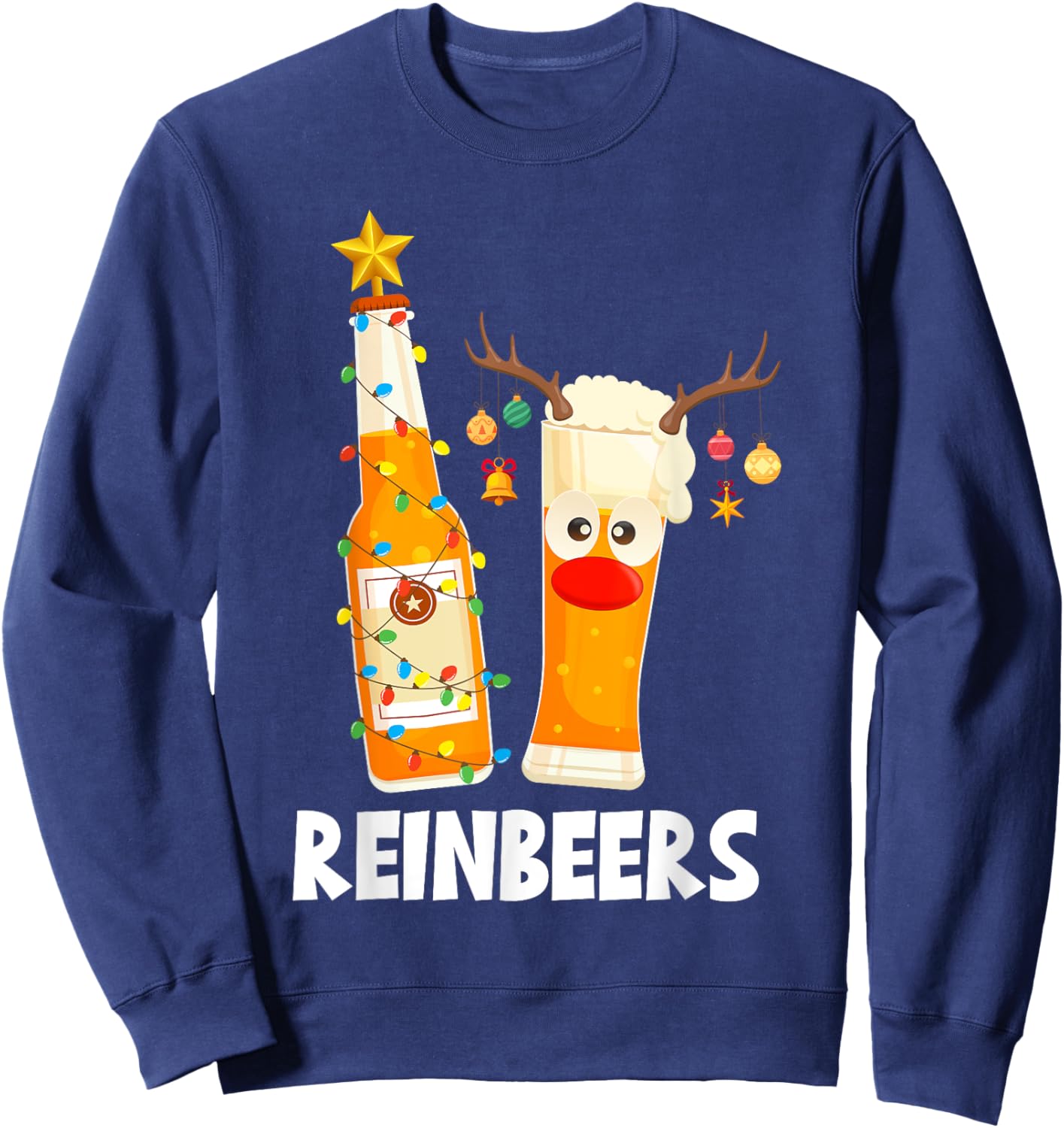 Deer Reindeer Beer Christmas Cute Drinking Xmas Men Women Sweatshirt - Sweatshirt | Navy