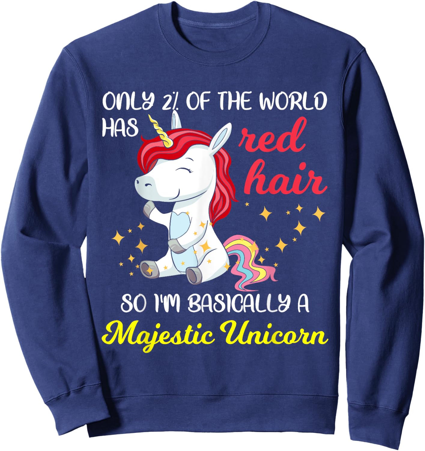 Red Hair Majestic Unicorn Funny Ginger Head Pride Sweatshirt - Sweatshirt | Navy