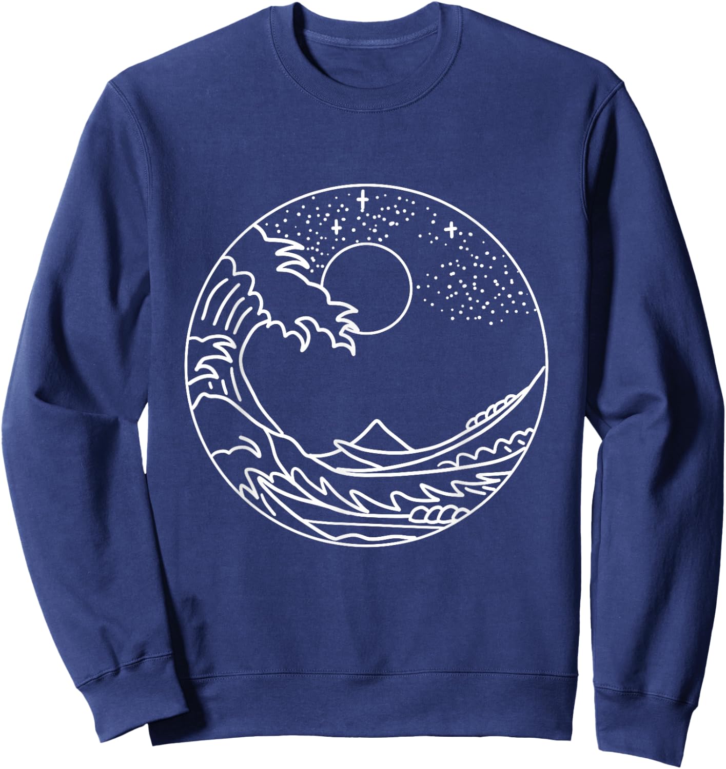 The Great Wave Off Kanagawa Minimal Line Art Nature Gift Sweatshirt - Sweatshirt | Navy
