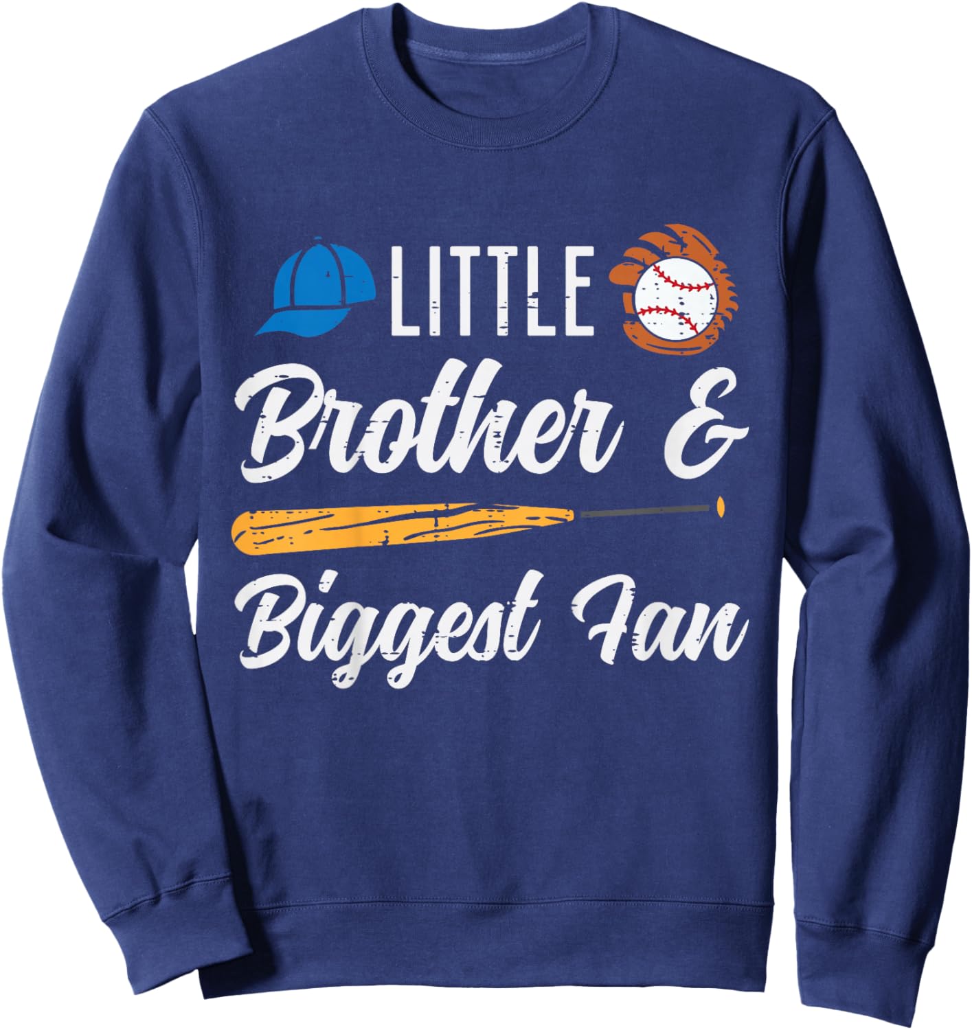Kids Little Brother Biggest Fan Baseball Family Bro Kids Toddler Sweatshirt - Sweatshirt | Navy