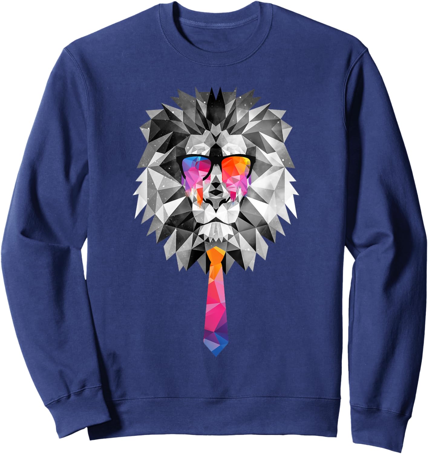 Lion Head with Sunglasses Geometric Low Poly Sweatshirt - Sweatshirt | Navy