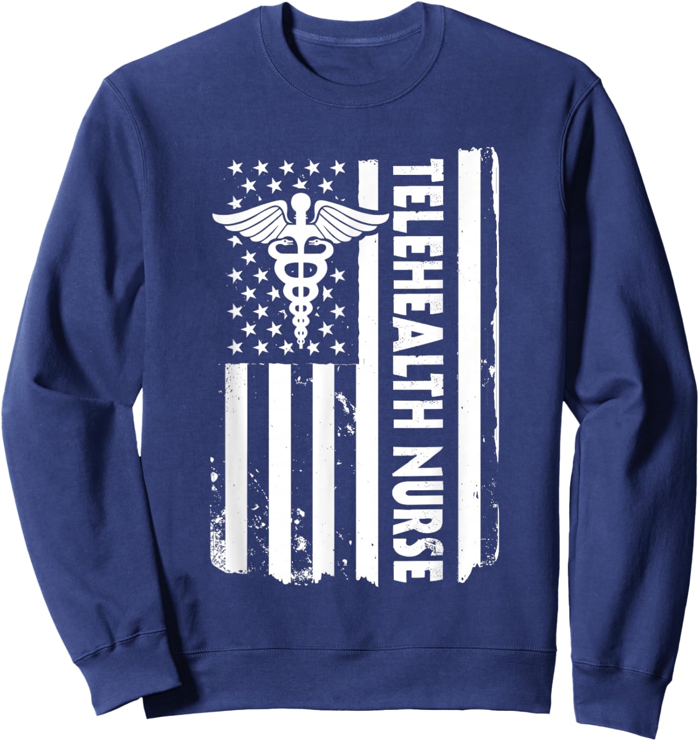 USA Flag Telehealth Nurse American Virtual Nursing America Sweatshirt - Sweatshirt | Navy