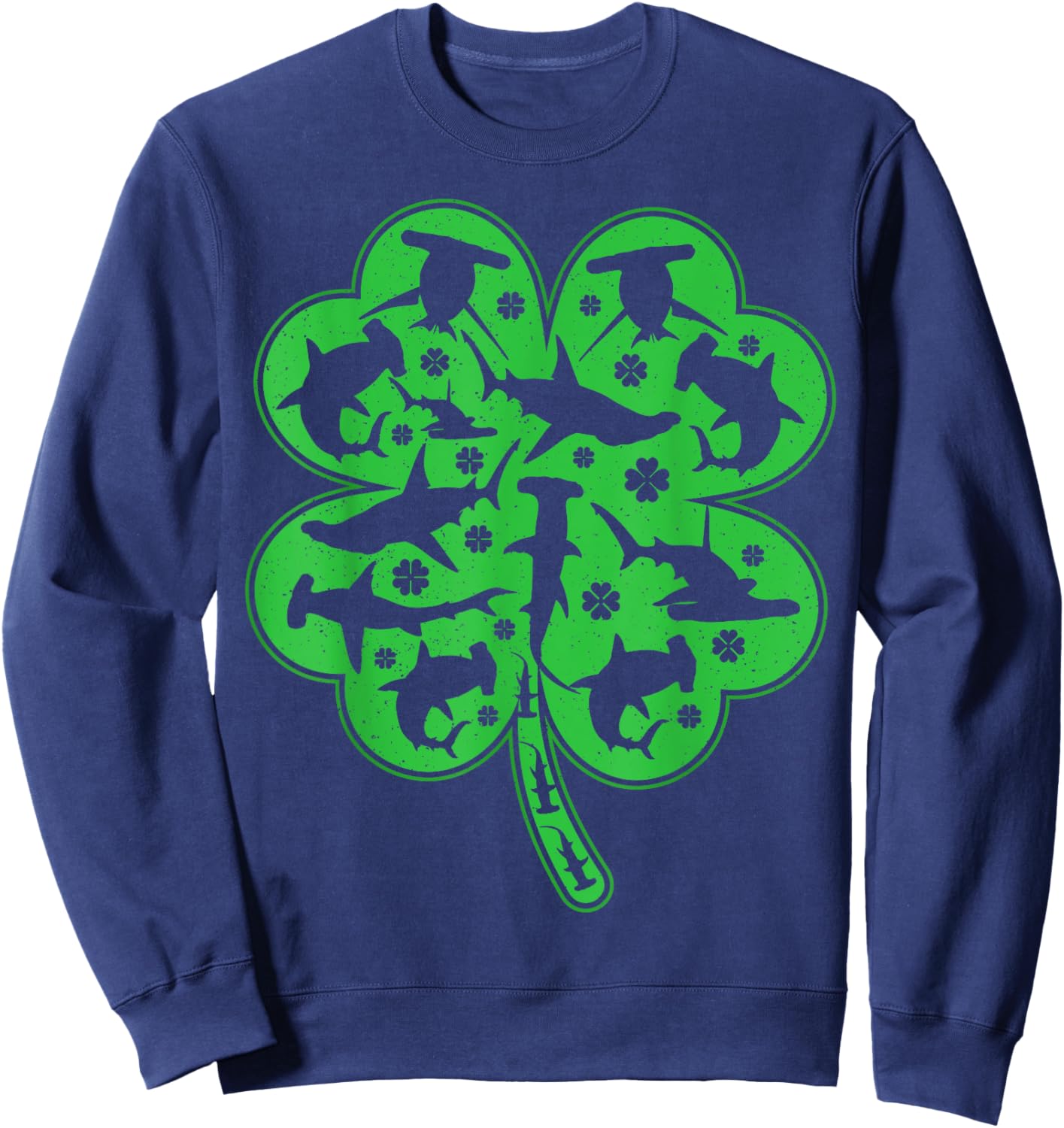 Irish Shamrock Leaf Hammerhead Shark St. Patrick's Day Sweatshirt - Sweatshirt | Navy