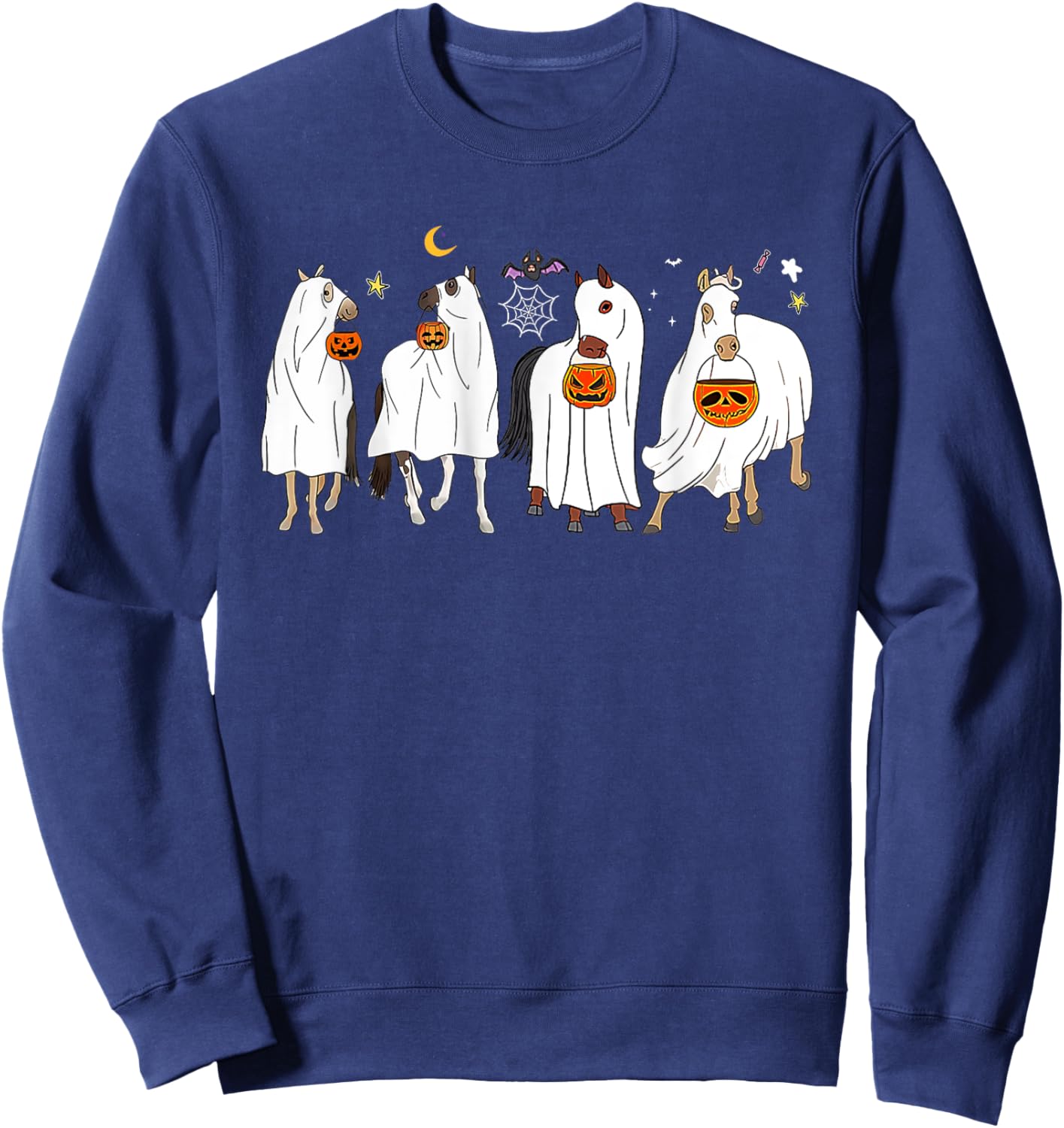 Horse Ghost Halloween Pumpkin Horseback Riding Equestrian Sweatshirt - Sweatshirt | Navy