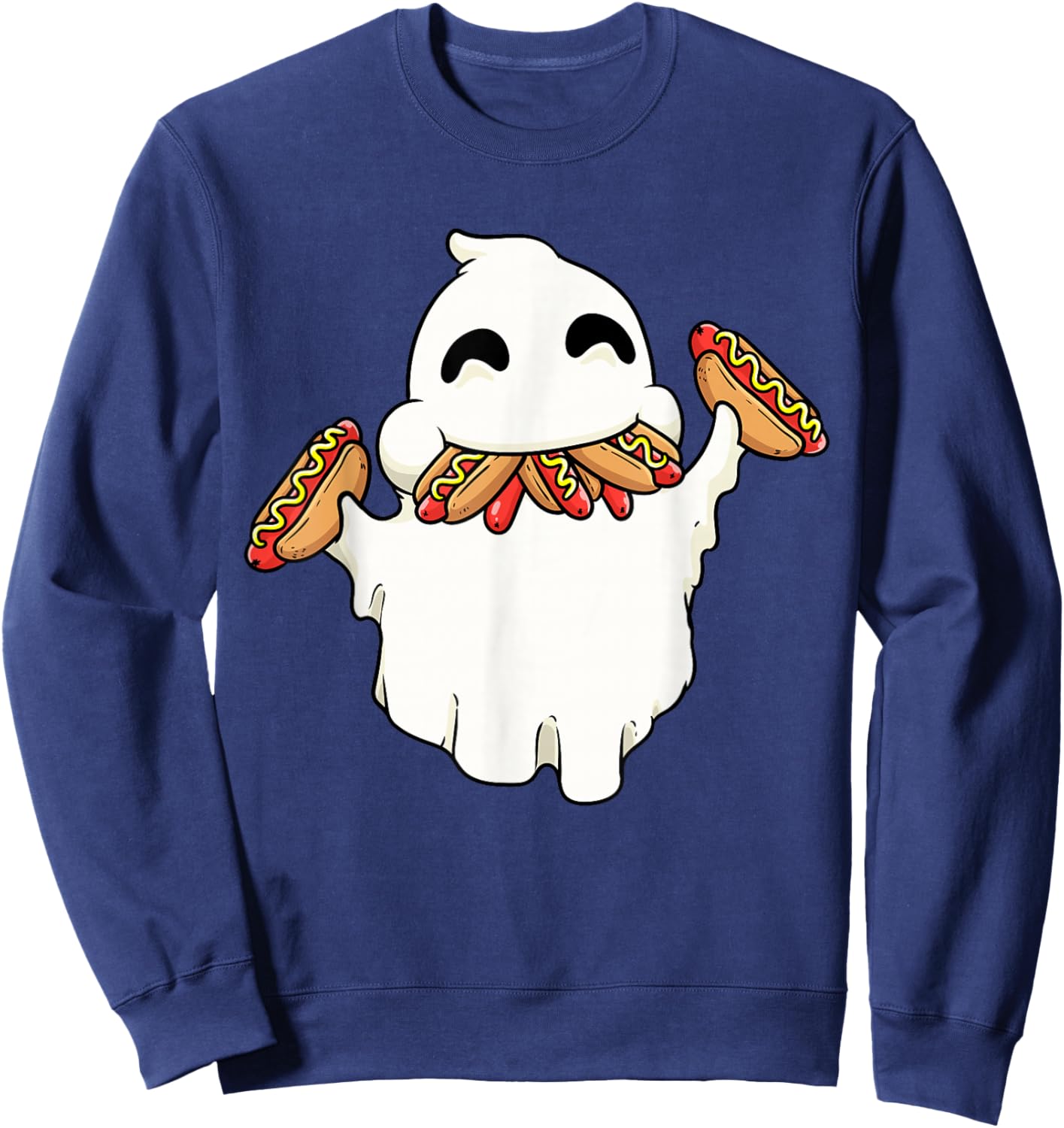 Funny Ghost With Hot Dogs Halloween Hotdog Lover Food Kids Sweatshirt - Sweatshirt | Navy