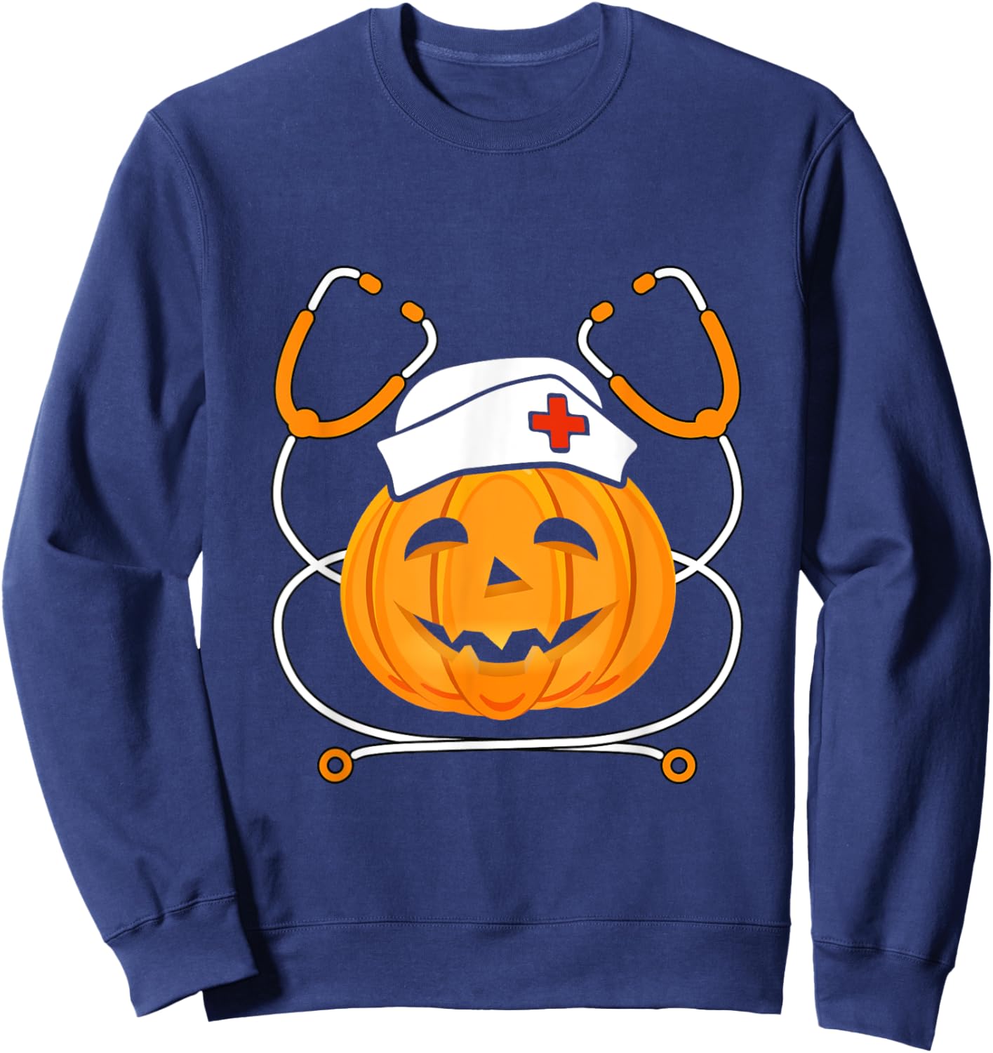 Pumpkin Nurse Stethoscope Nursing Halloween Costume Sweatshirt - Sweatshirt | Navy
