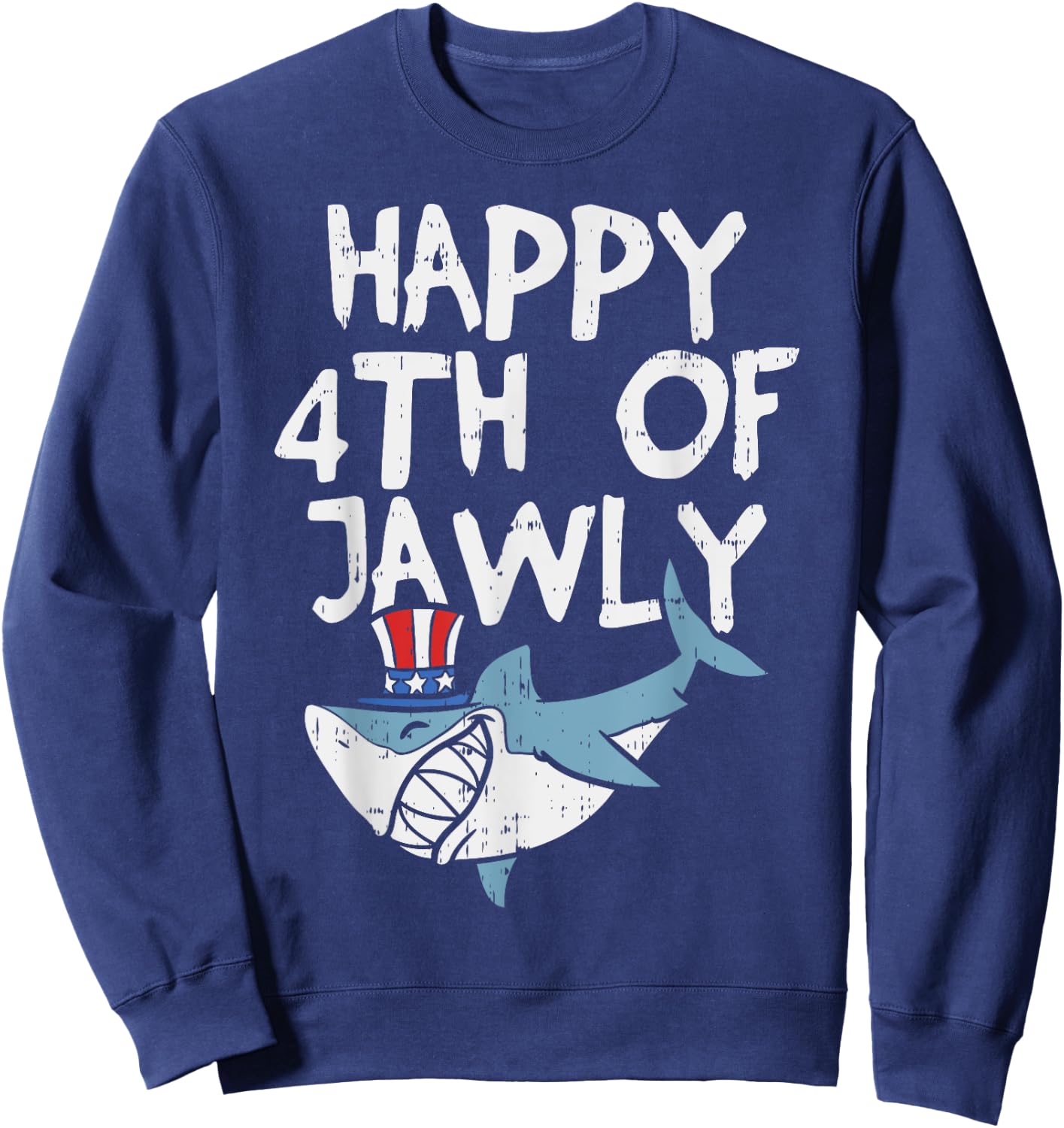 Happy 4th Of Jawly Shark Animal 4th Of July USA Patriot Boy Sweatshirt - Sweatshirt | Navy