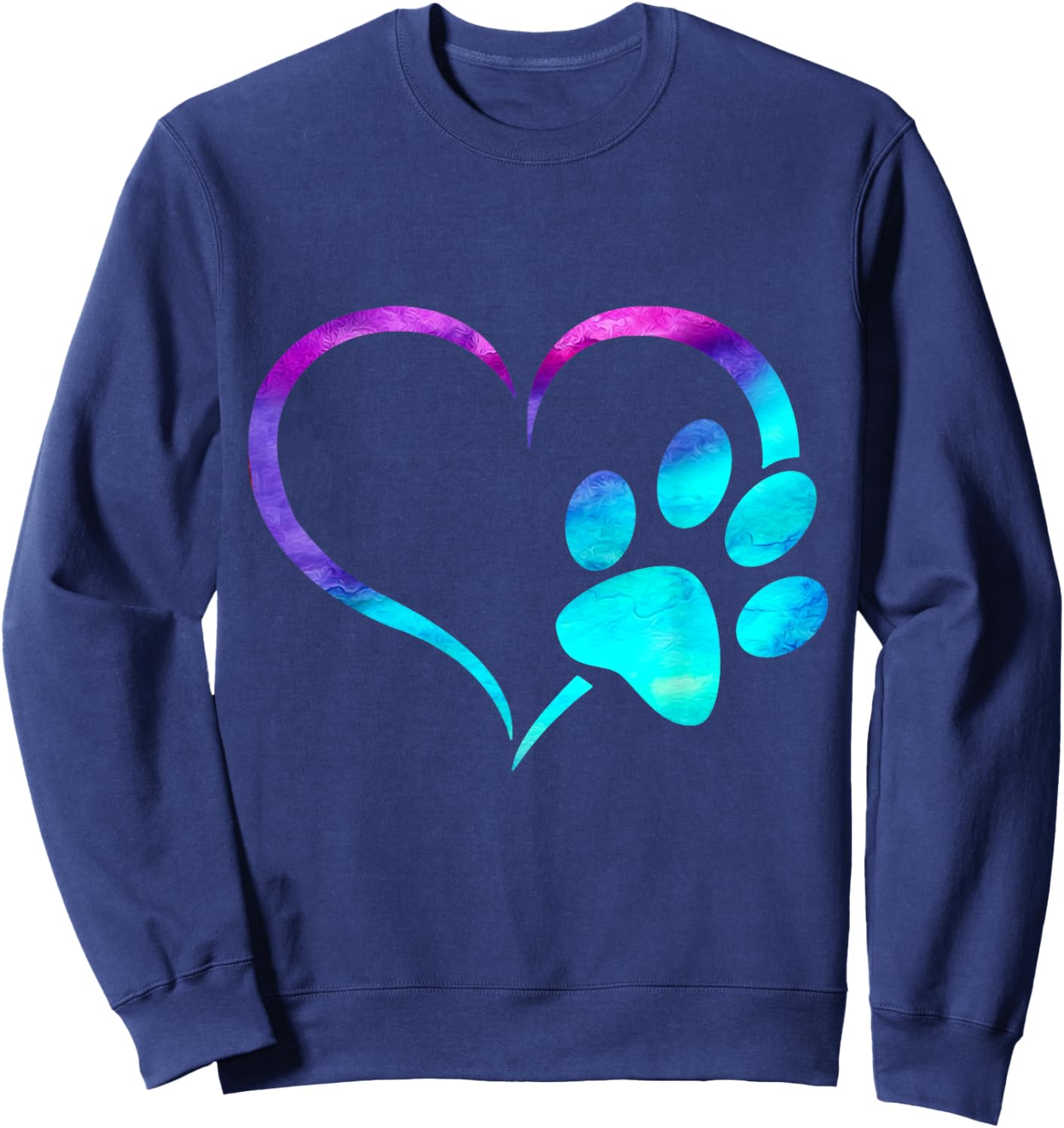Cyan blue purple teal Dog paw print heart puppy pet lover Women Kids Sweatshirt - Sweatshirt | Navy