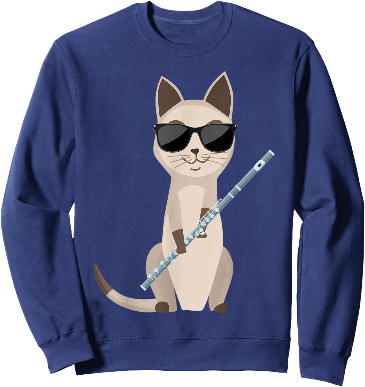 Funny Cat Wearing Sunglasses Playing Flute Flutist Cat Women Girls Kids Sweatshirt - Sweatshirt | Navy