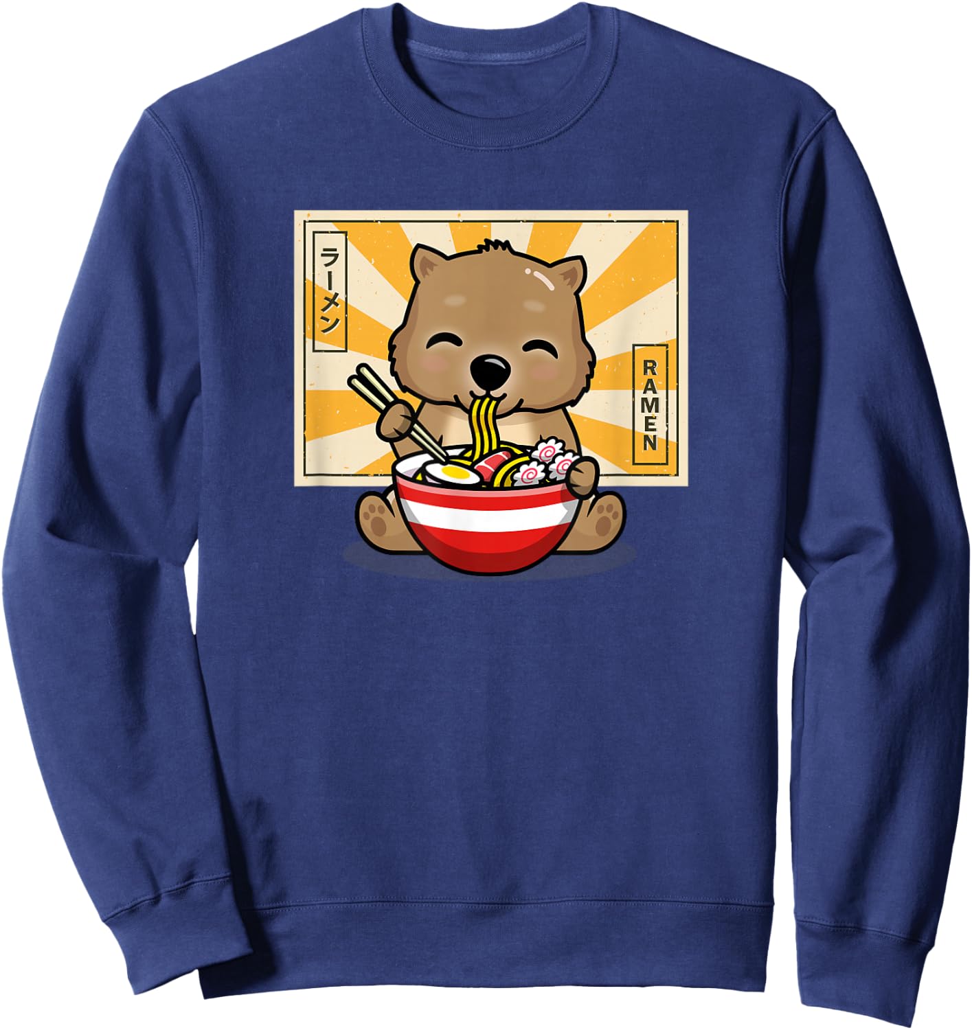 Funny Cartoon Kawaii Kids Boys Girl Anime Ramen Wombat Lover Sweatshirt - Sweatshirt | Navy
