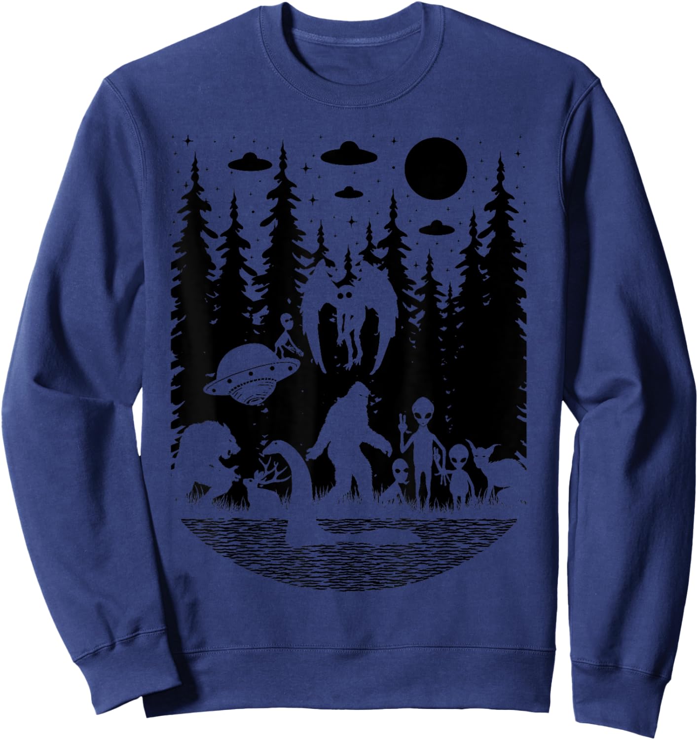 Bigfoot Loch Ness Monster Mothman And Aliens Funny Cryptid Sweatshirt - Sweatshirt | Navy