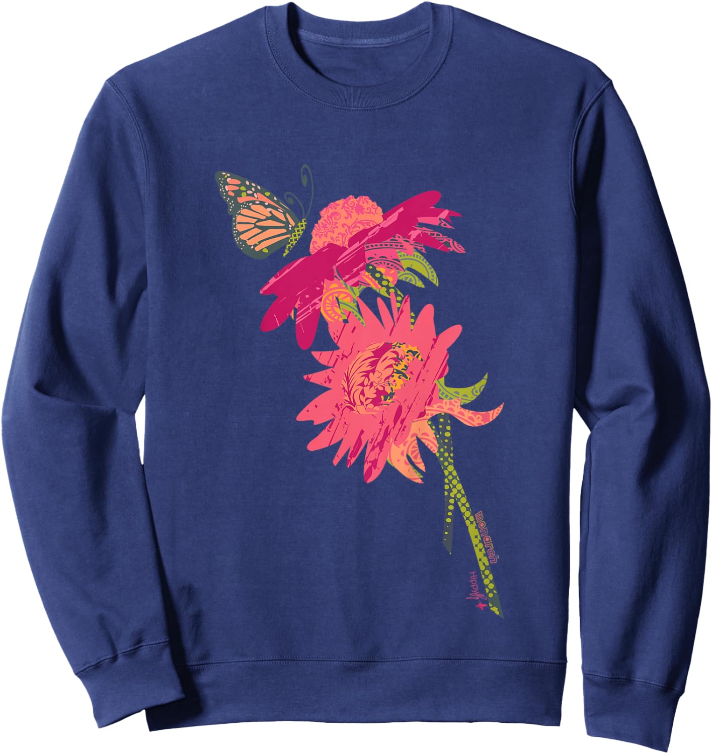 Kids Cute Flowers Butterfly Girls Gifts Toddler Short Sleeve Sweatshirt - Sweatshirt | Navy