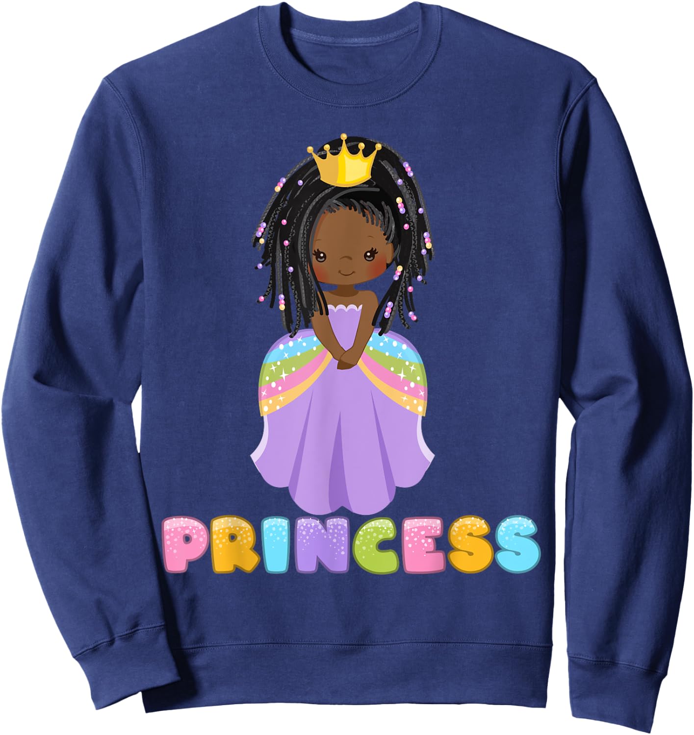 African American Girl Princess Black Cute Princess Toddler Sweatshirt - Sweatshirt | Navy