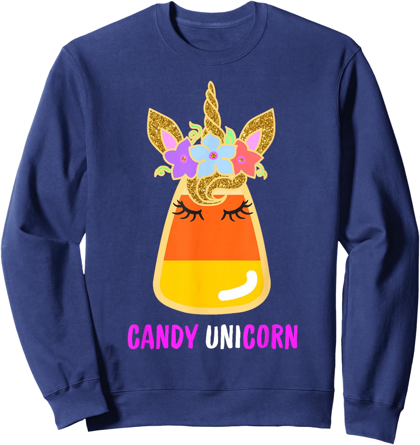 Candy Corn Unicorn Shirt, Halloween Unicorn for Girls Sweatshirt - Sweatshirt | Navy