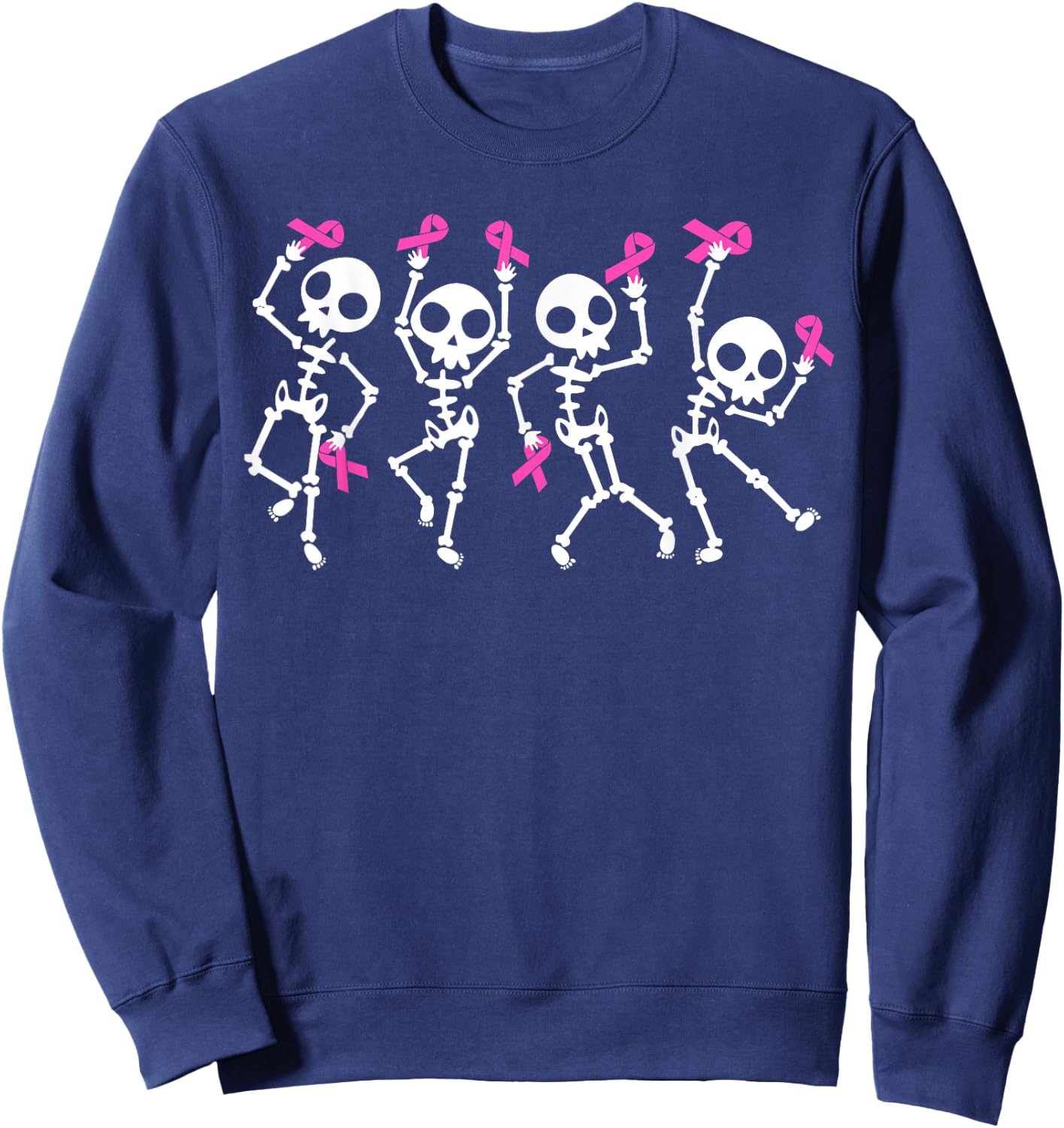 Pink Ribbon Breast Cancer Awareness Skeleton Women Men Kids Sweatshirt - Sweatshirt | Navy