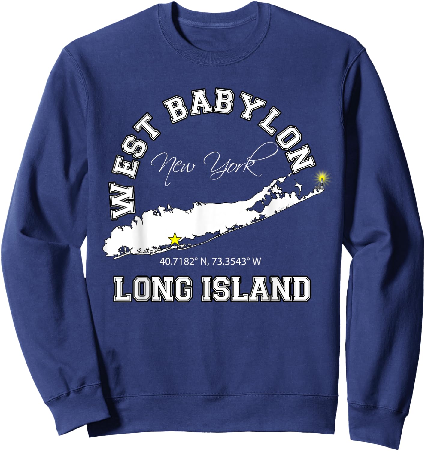 West Babylon Long Island NY Varsity Letter Style Sweatshirt - Sweatshirt | Navy