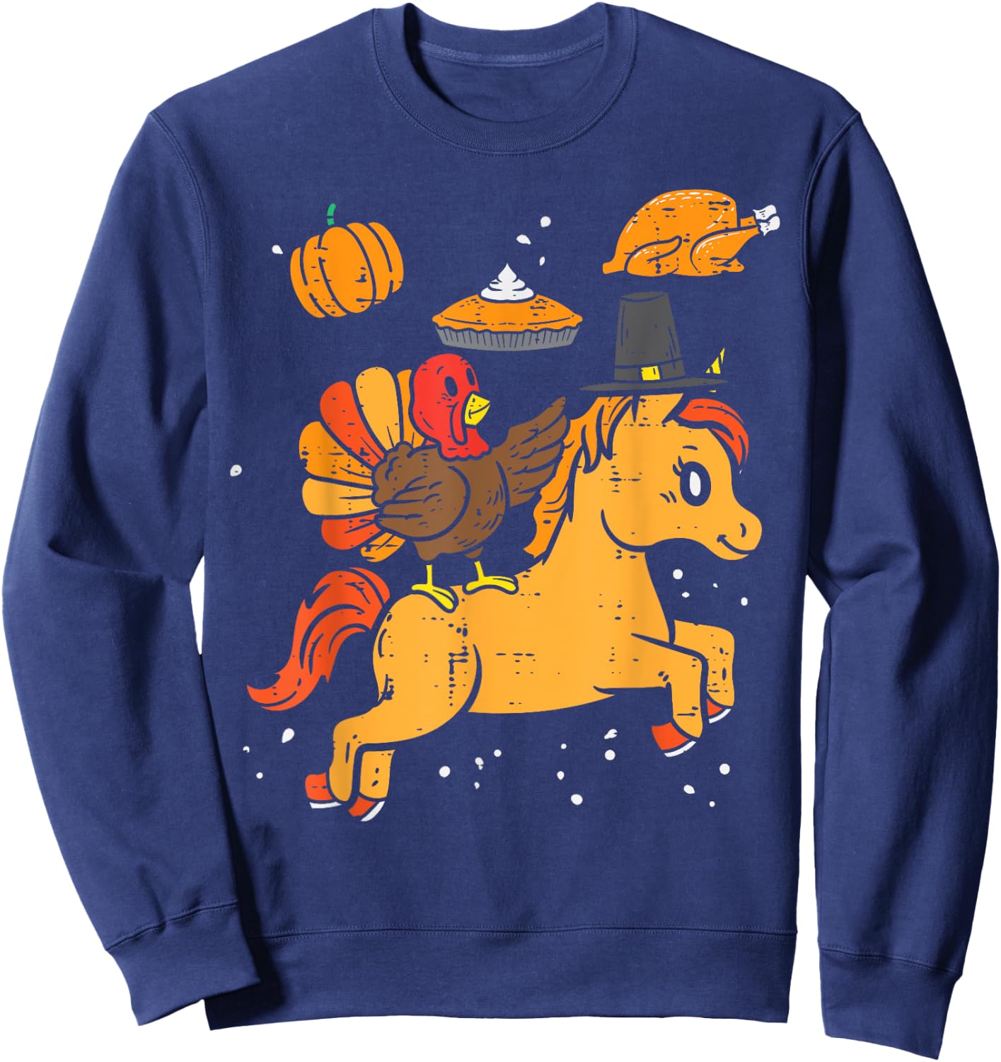 Turkey Ridin Unicorn Pumpkin Thanksgiving Toddler Girls Kids Sweatshirt - Sweatshirt | Navy