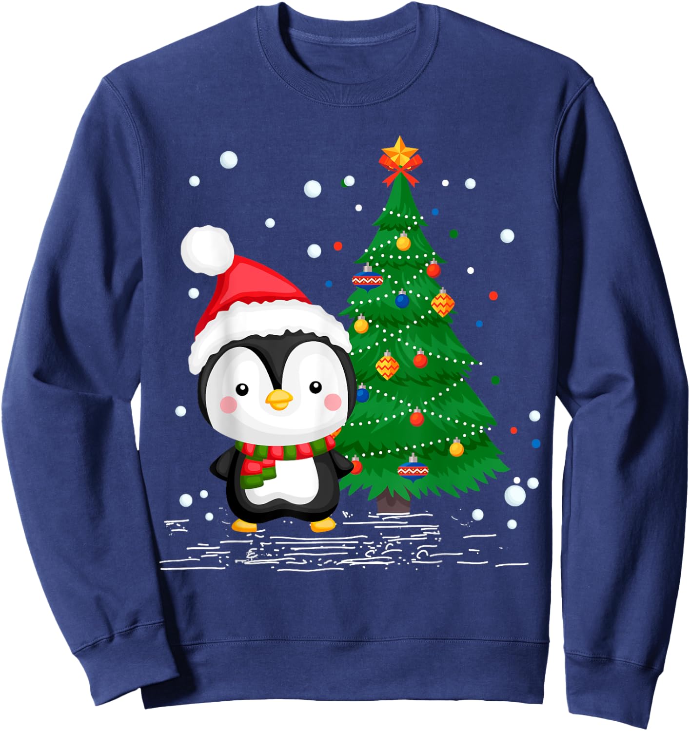 Funny Penguin Lover Gift Santa Hat Penguin Christmas Sweatshirt - Sweatshirt | Navy
