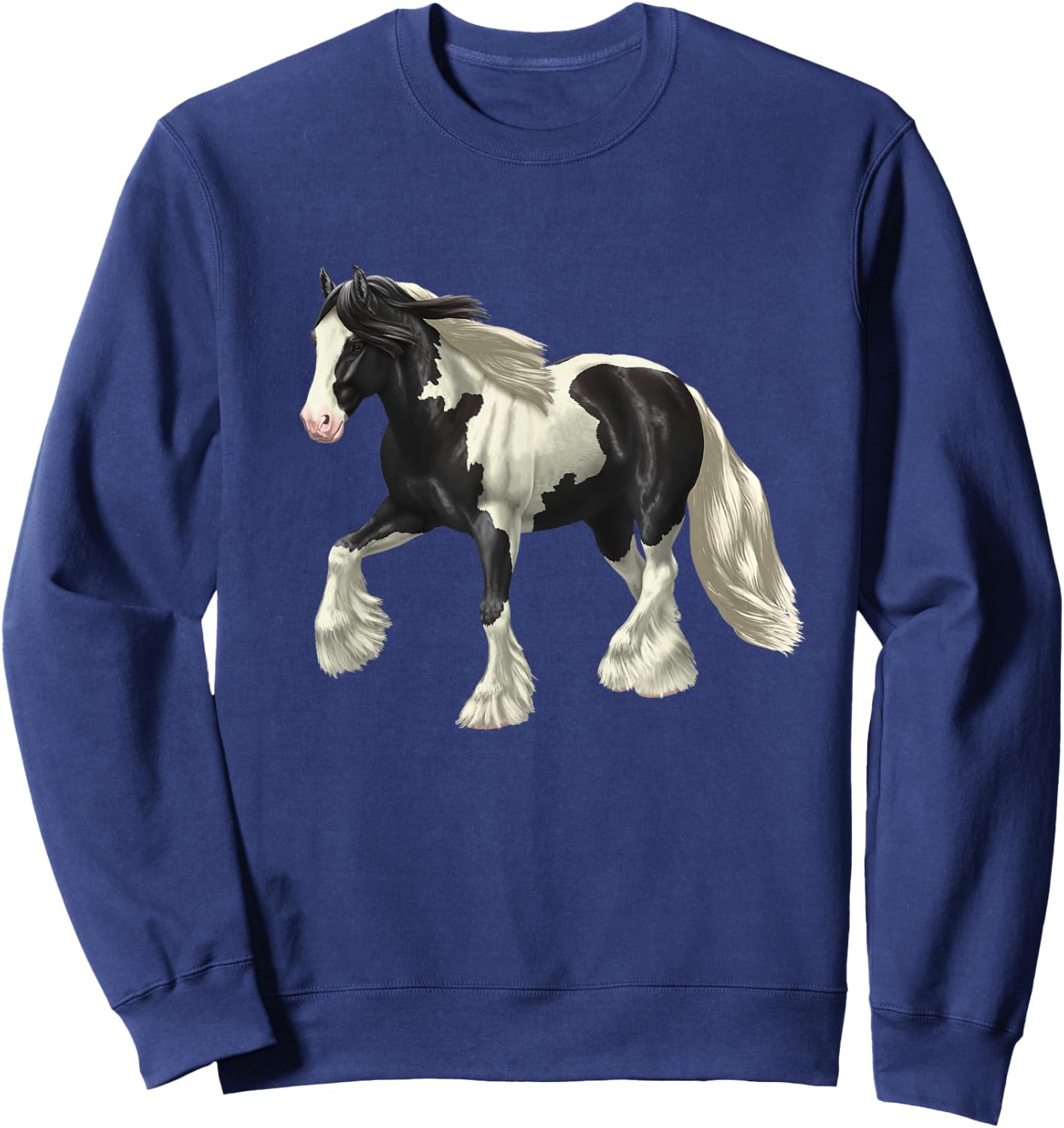 Piebald Black Pinto Gypsy Vanner Irish Cob Draft Horse Sweatshirt - Sweatshirt | Navy