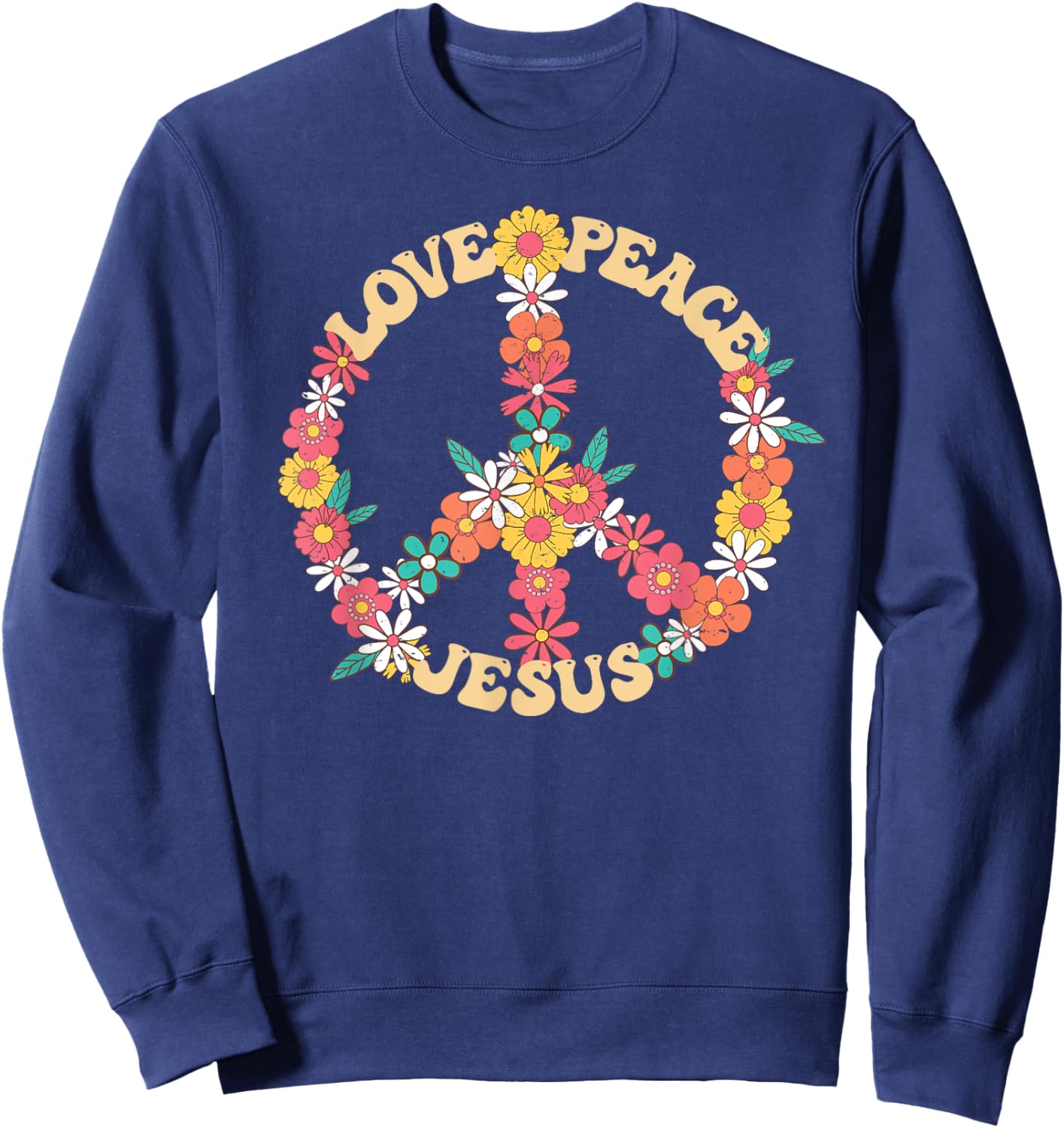 Love peace Jesus christian fun 60s 70s Costume Groovy Hippie Sweatshirt - Sweatshirt | Navy
