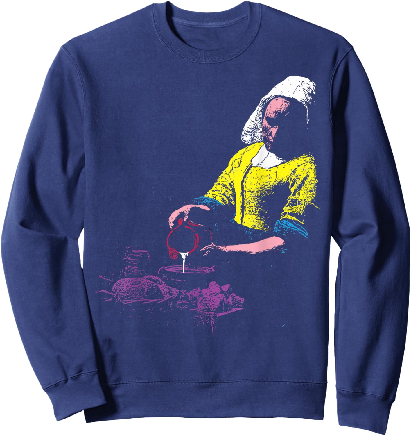 Vermeer The Milkmaid Pop Art 80s Pop Minimal Baroque Art Sweatshirt - Sweatshirt | Navy