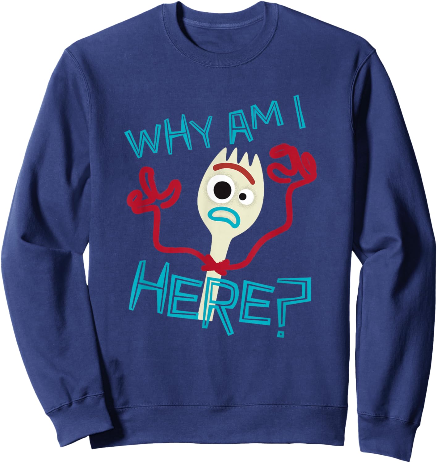 Disney Pixar Toy Story 4 Cute Forky Why Am I Here? Logo Sweatshirt - Sweatshirt | Navy