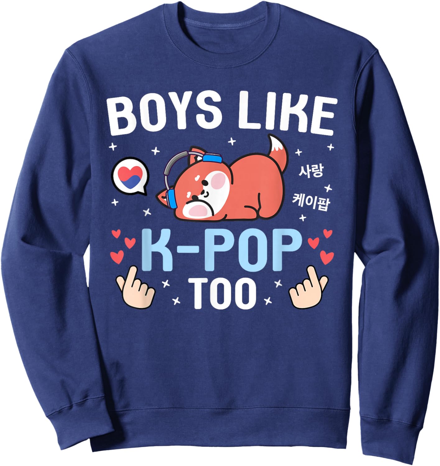 Boys Like K-Pop Too Cute Kawaii Fox Korean Music Kids K-Pop Sweatshirt - Sweatshirt | Navy