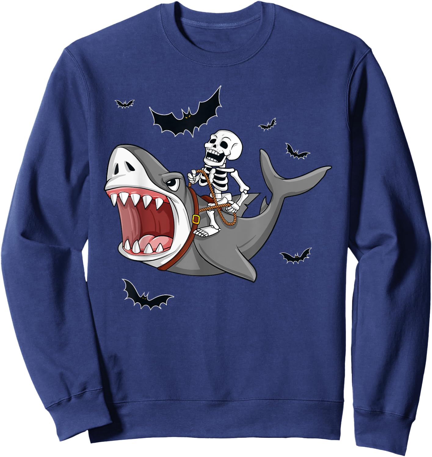 Skeleton Riding Shark Scary Halloween Boys Girls Kids Sweatshirt - Sweatshirt | Navy