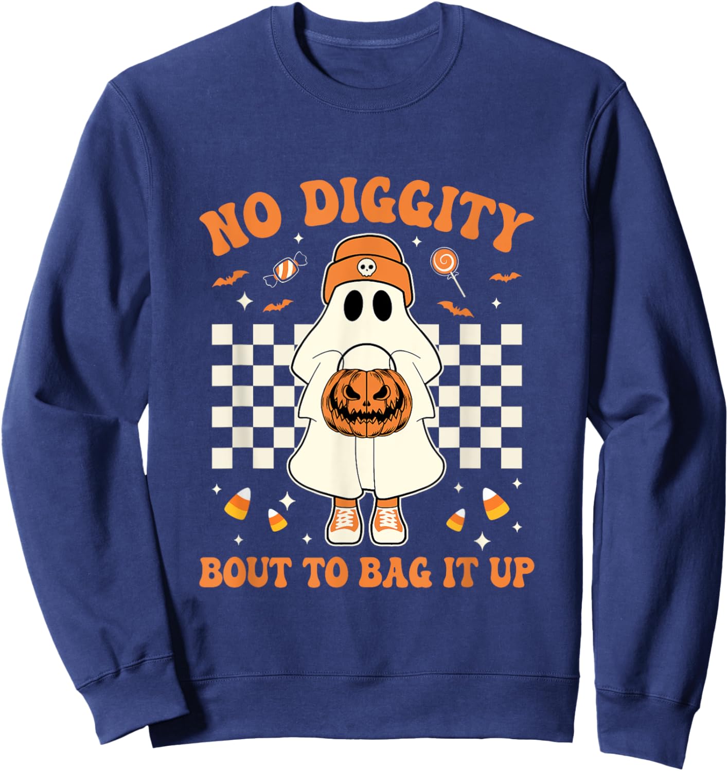 Halloween Ghost No Diggity Bout To Bag It Up Kids Sweatshirt - Sweatshirt | Navy