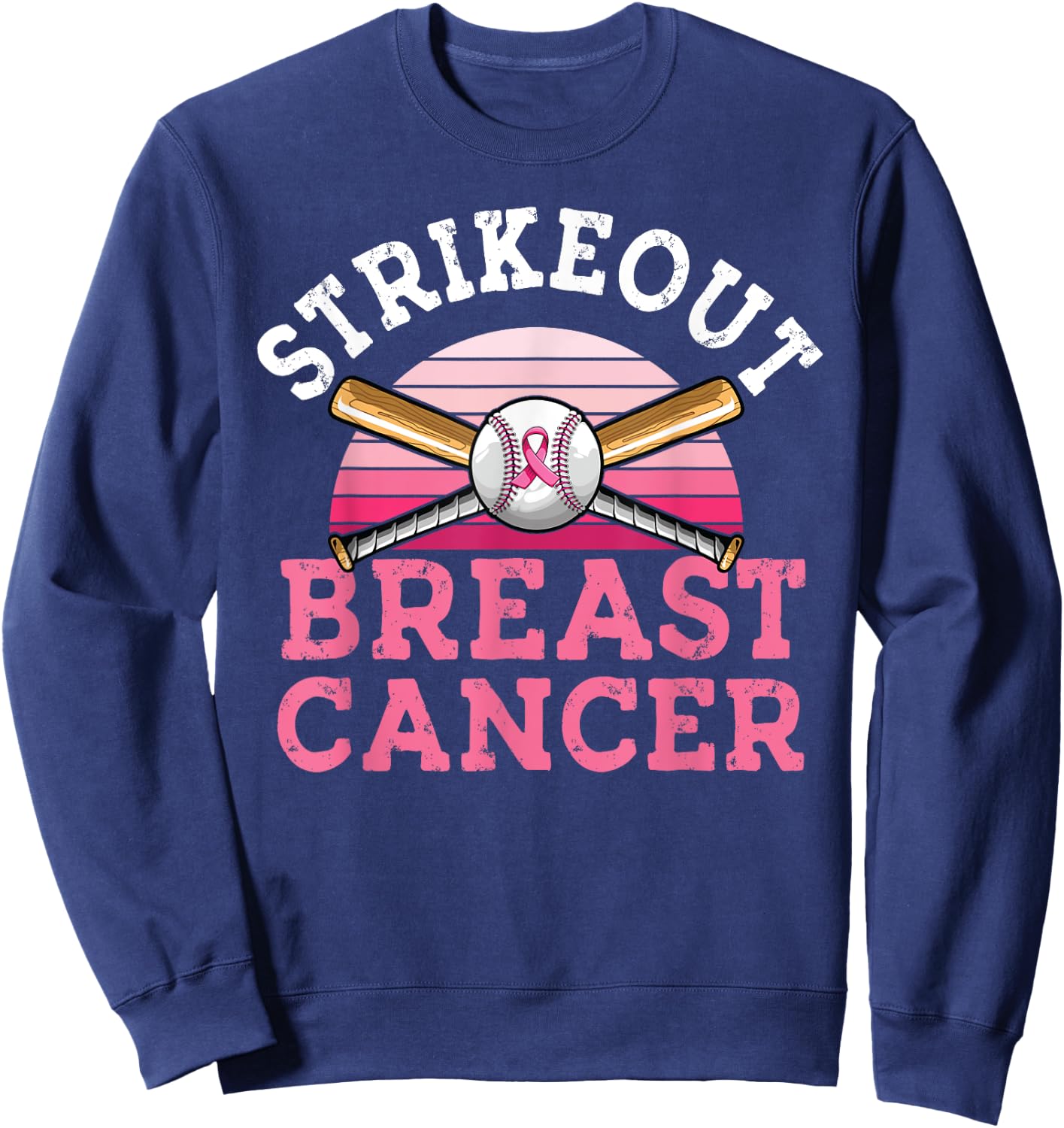 Strike out Breast Cancer Baseball Breast Cancer Awareness Sweatshirt - Sweatshirt | Navy