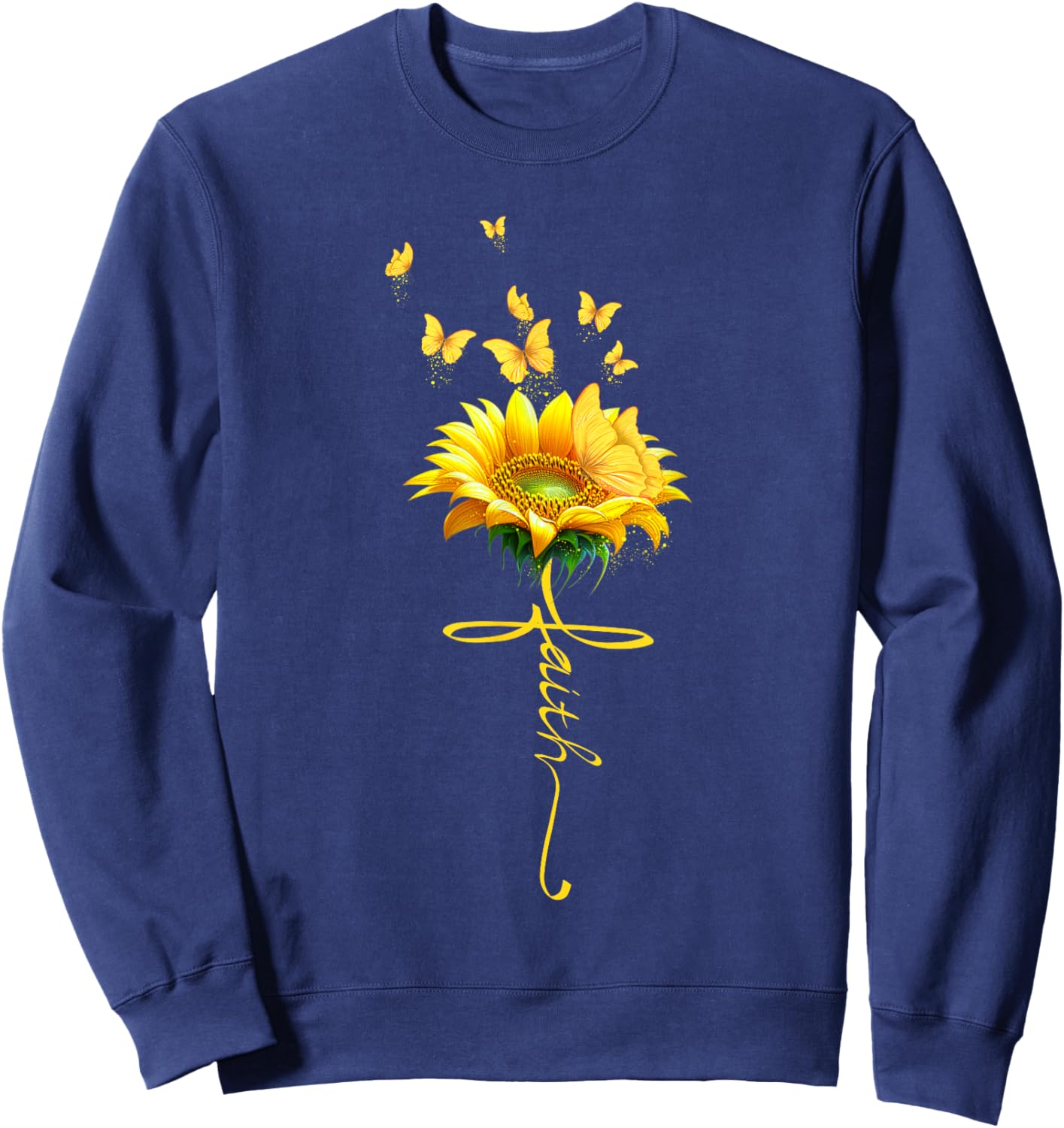 Faith Cross Sunflower Butterflies Flowers Christians Sweatshirt - Sweatshirt | Navy
