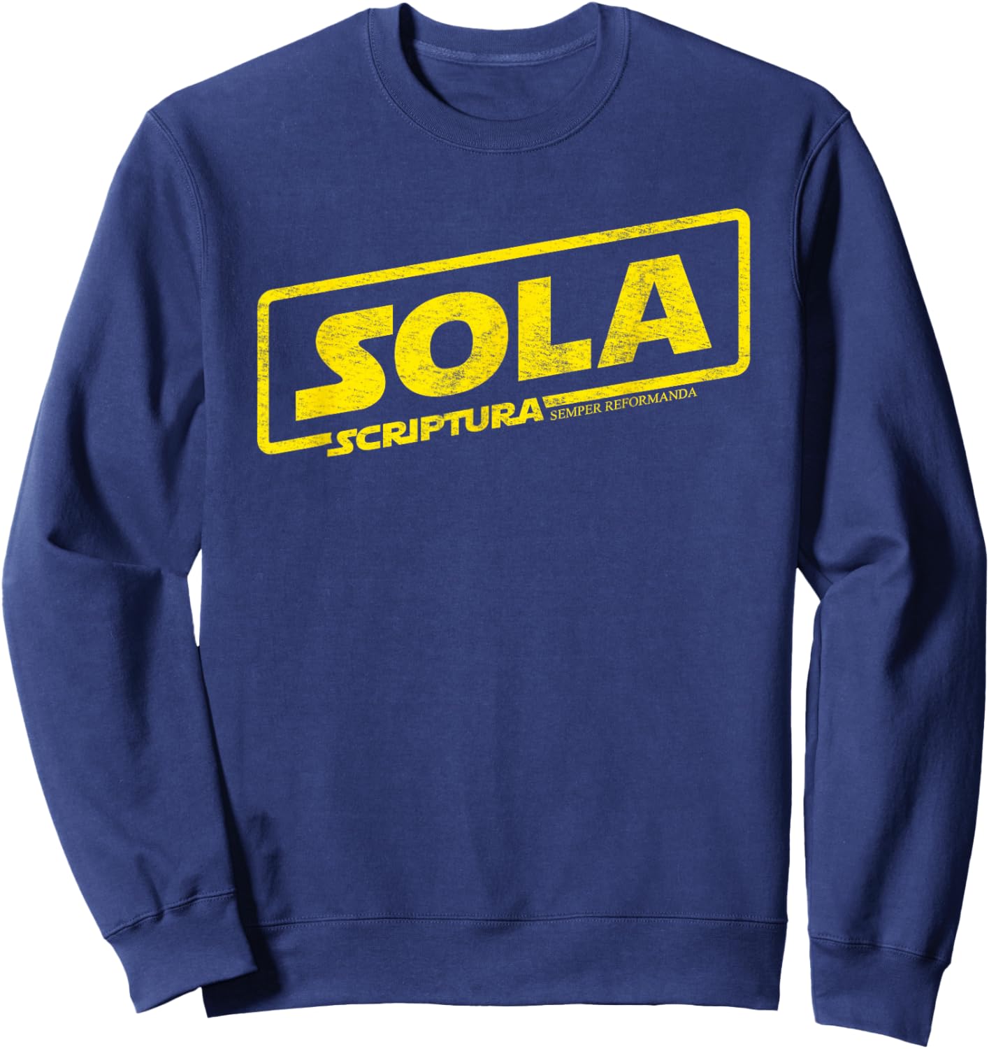 Reformation Sola Scriptura Theology Distressed Graphic Sweatshirt - Sweatshirt | Navy