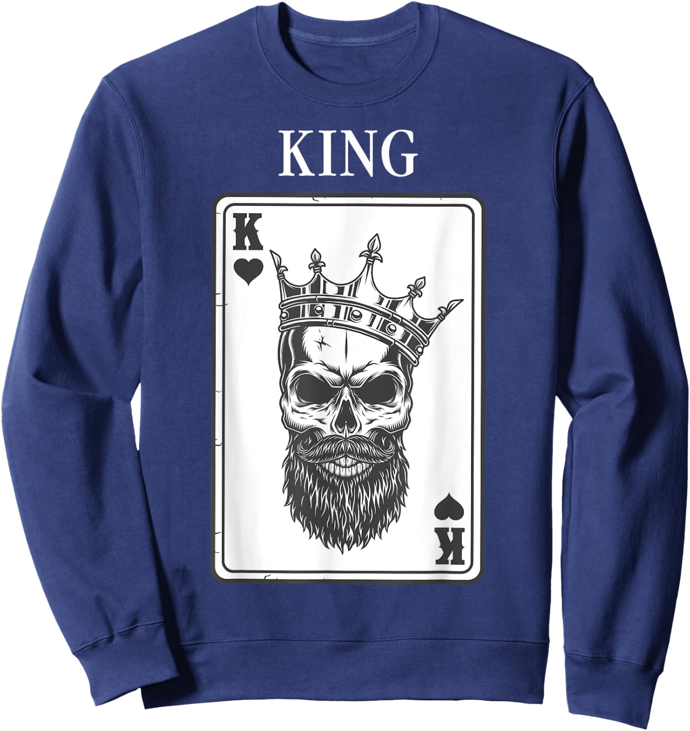 King And Queen Skull - 1/2 Card Hearts Flush Couple Matching Sweatshirt - Sweatshirt | Navy