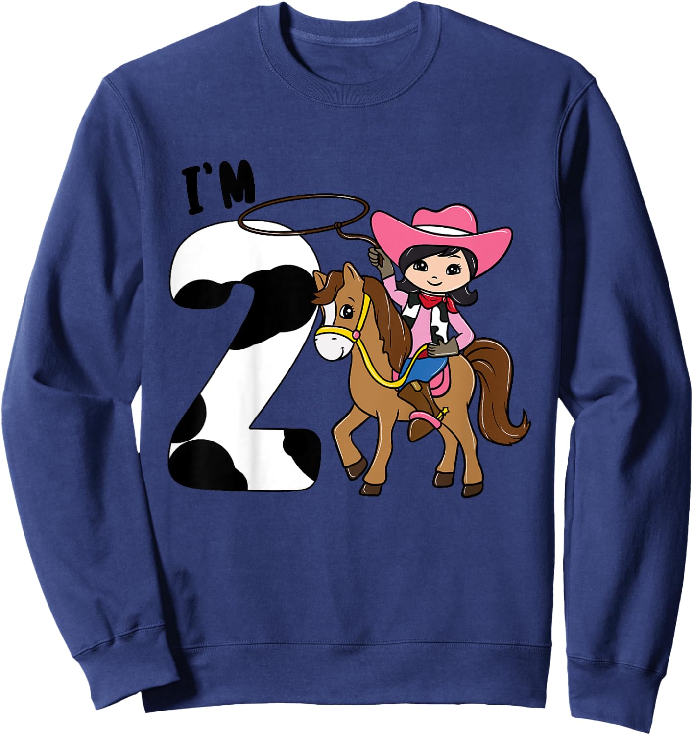 I'm 2 - Cute Horse Riding Cowgirl 2nd Birthday Girls Sweatshirt - Sweatshirt | Navy