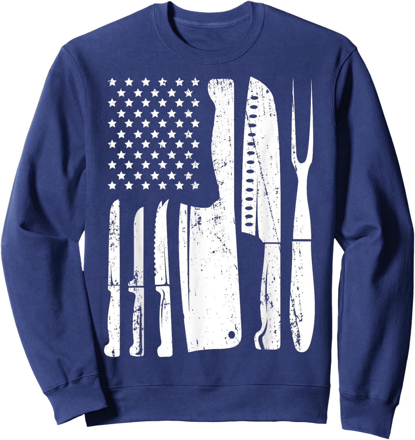 Chef Knife American Flag Head Cook USA Patriotic Cooking Women Men Sweatshirt - Sweatshirt | Navy