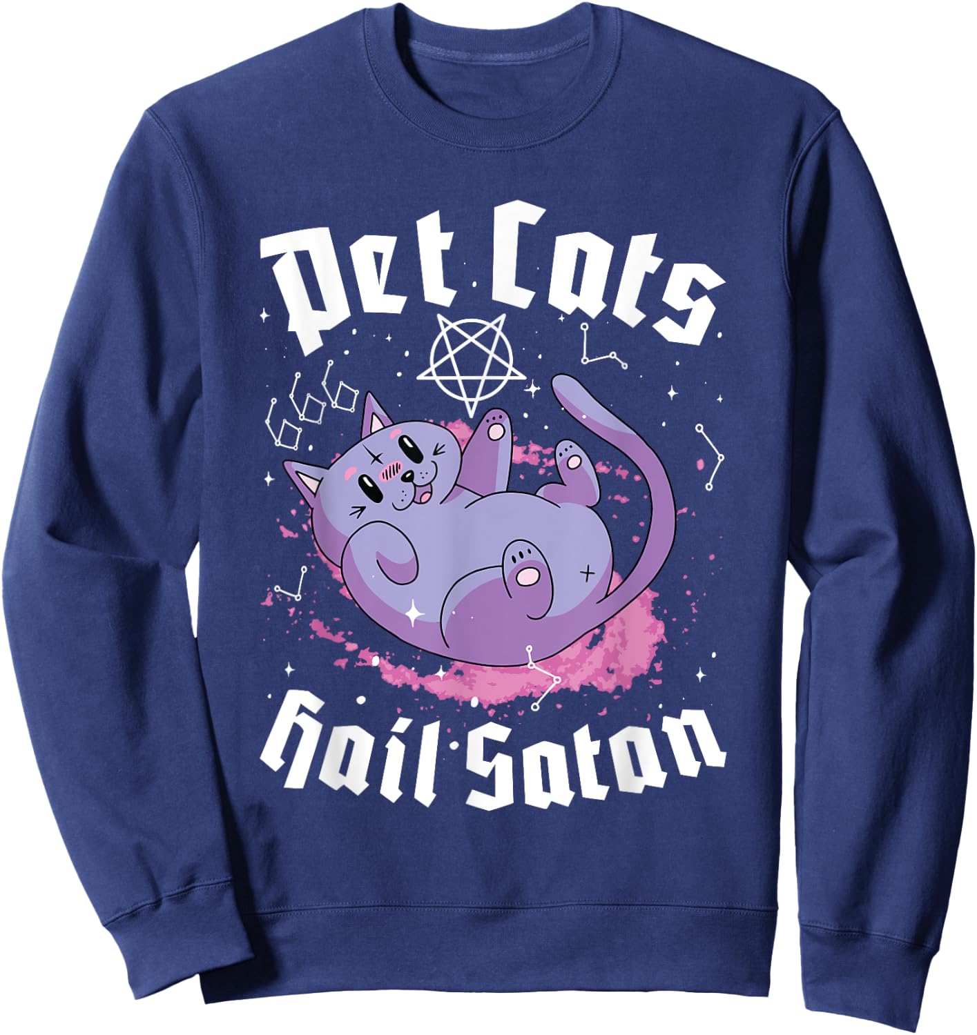 Pet Cats Hail Satan Kawaii Satanic Cat Astrology Witchcraft Sweatshirt - Sweatshirt | Navy